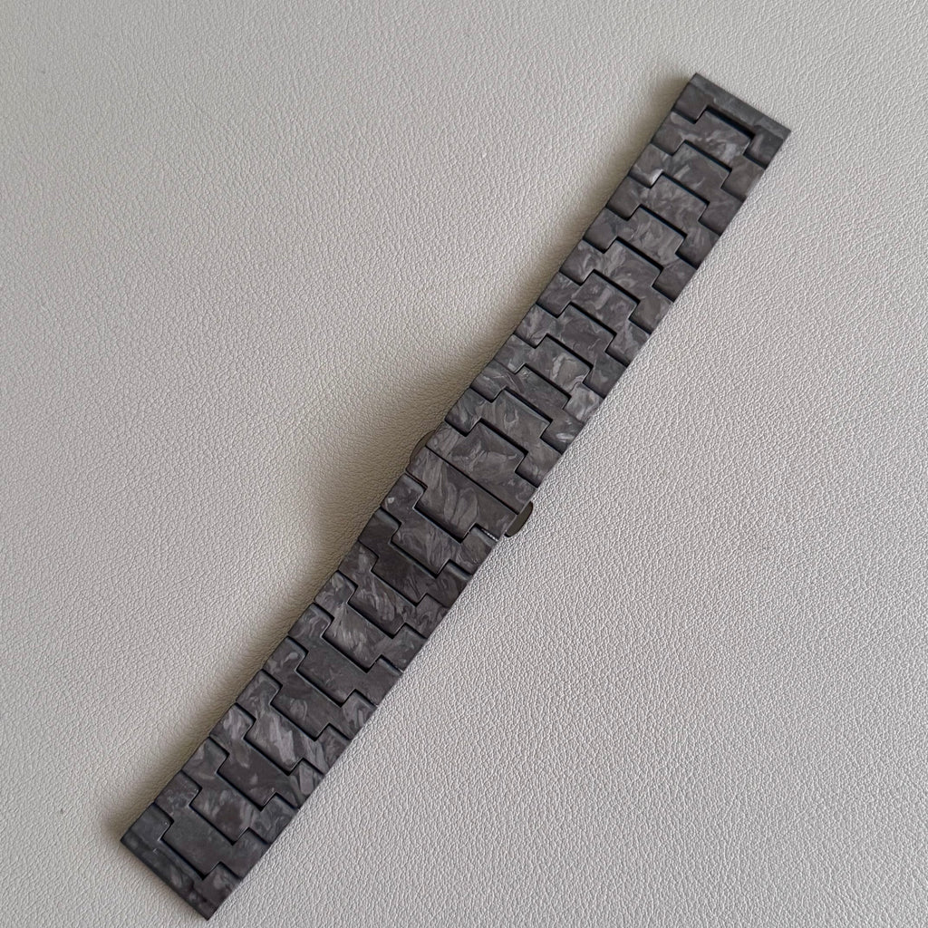 20mm flat end Forged Carbon watch bracelet with PVD black steel butterfly clasp