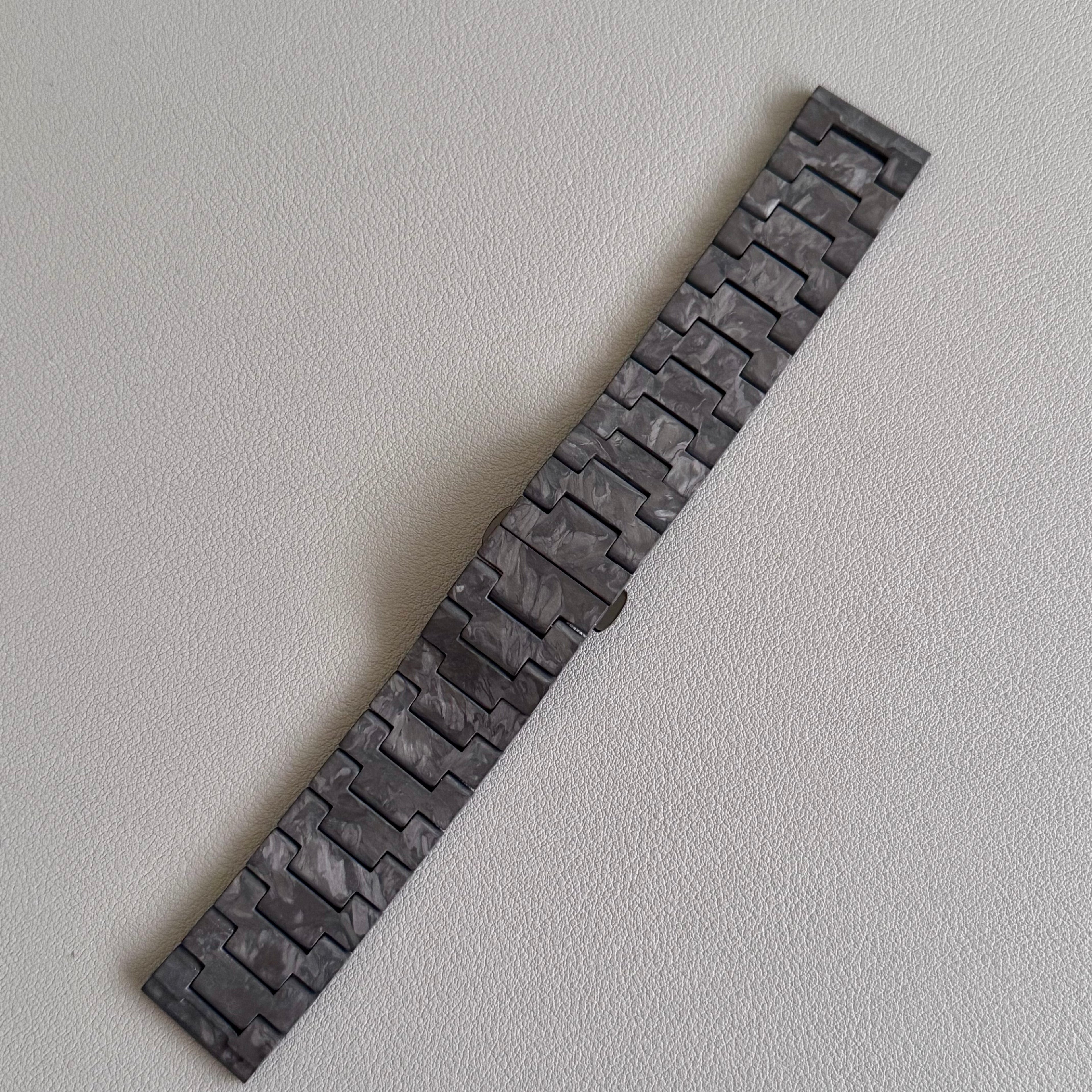 20mm flat end Forged Carbon watch bracelet with PVD black steel butterfly clasp