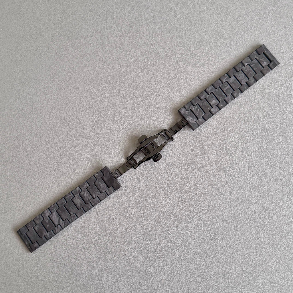 Close up of PVD black steel butterfly clasp