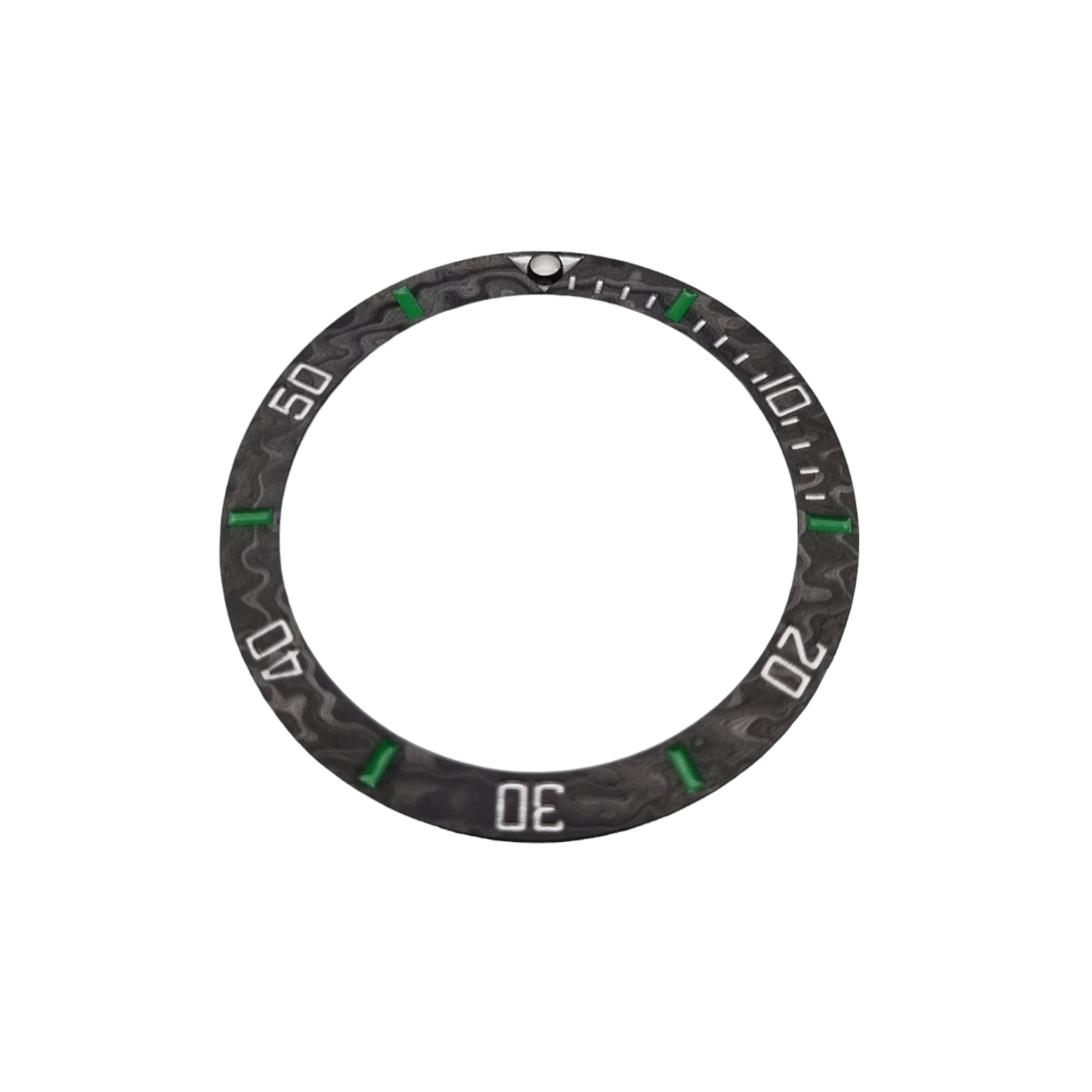 BZI078GR 38mm Sub-Style Sloped Forged Carbon Pattern Insert - Green Accents