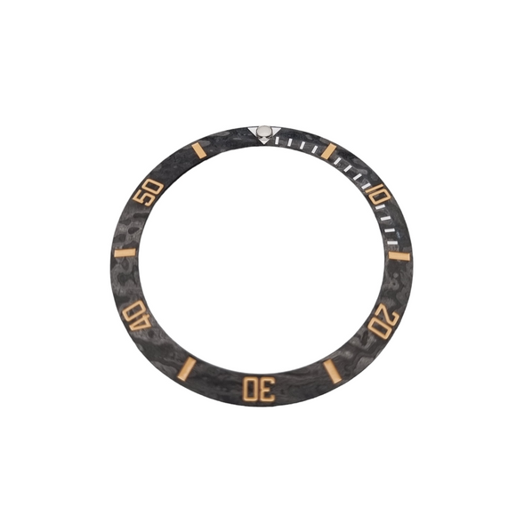 BZI078AC 38mm Sub-Style Sloped Forged Carbon Pattern Insert - Matte Gold Accents