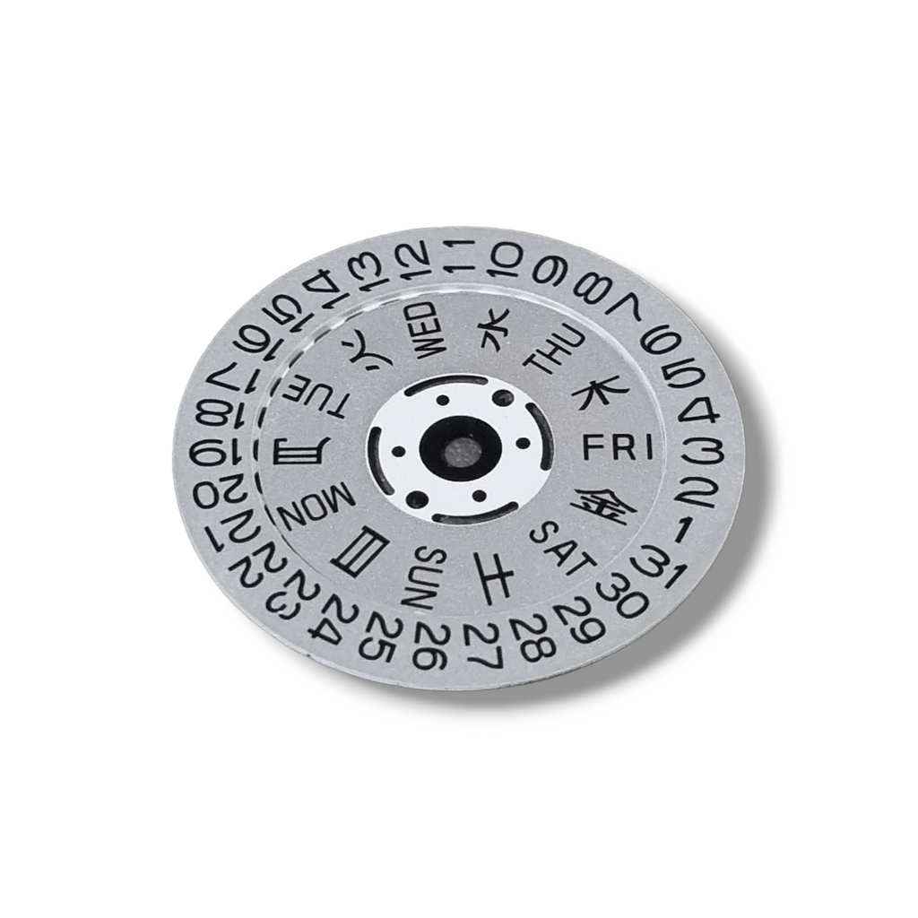 MVT034 NH36 Kanji Day Date Wheels in Vintage Silver