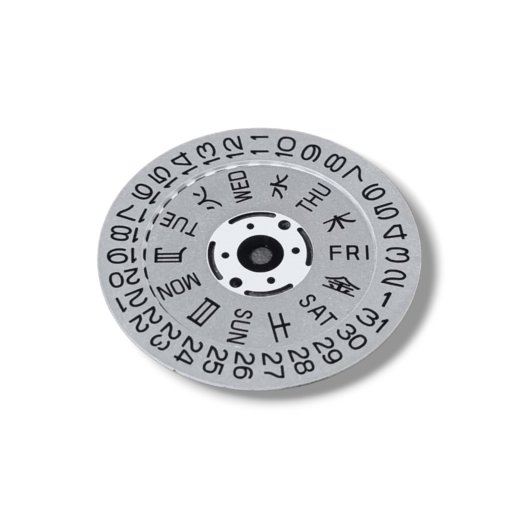 MVT034 NH36 Kanji Day Date Wheels in Vintage Silver