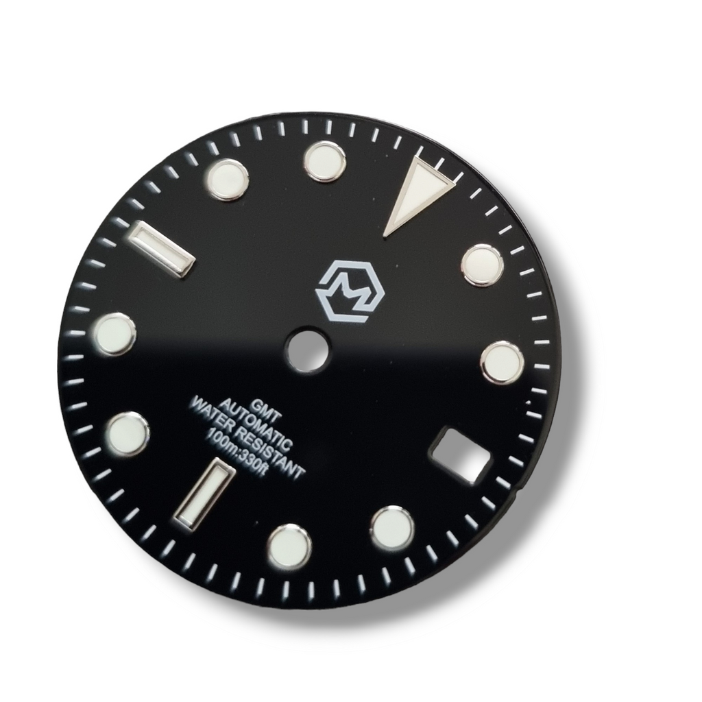 DIA111 Gloss Black with White Text GMT Dial for NH34