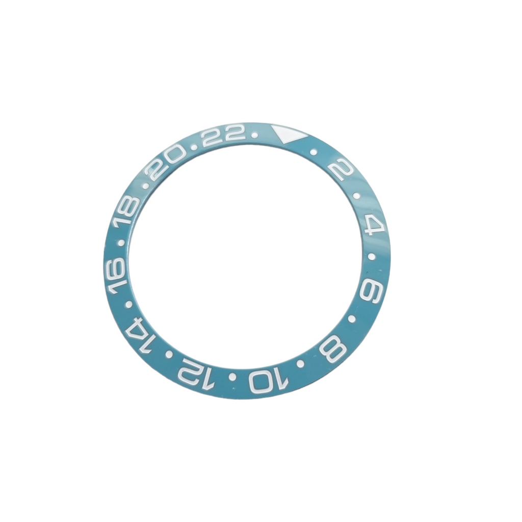 BZI009TIWH 38mm Tiffany with White Text GMT Style Sloped Ceramic Insert