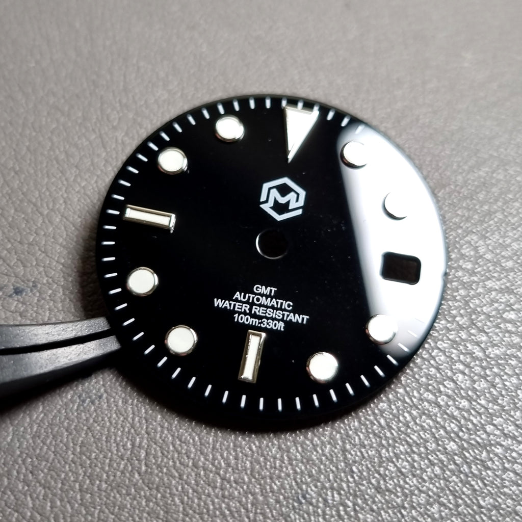 DIA111 Gloss Black with White Text GMT Dial for NH34