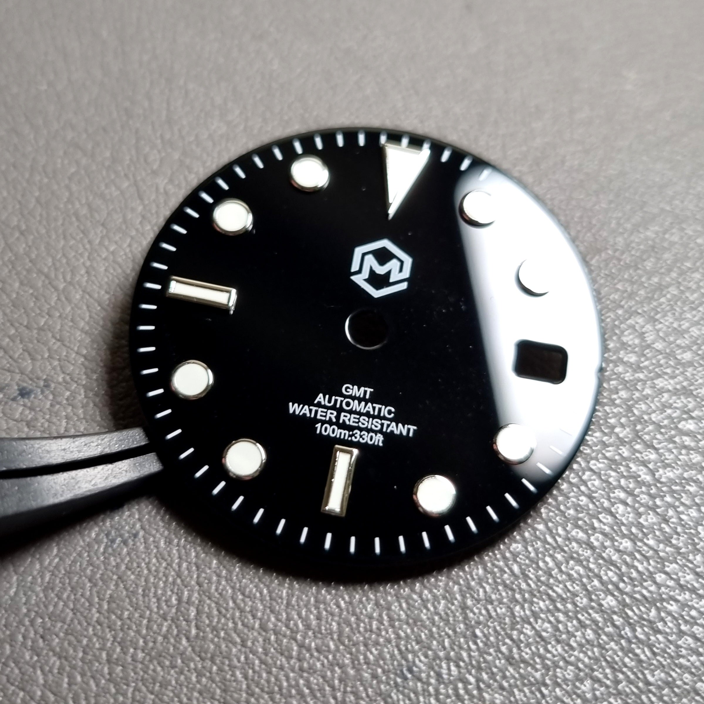 DIA111 Gloss Black with White Text GMT Dial for NH34