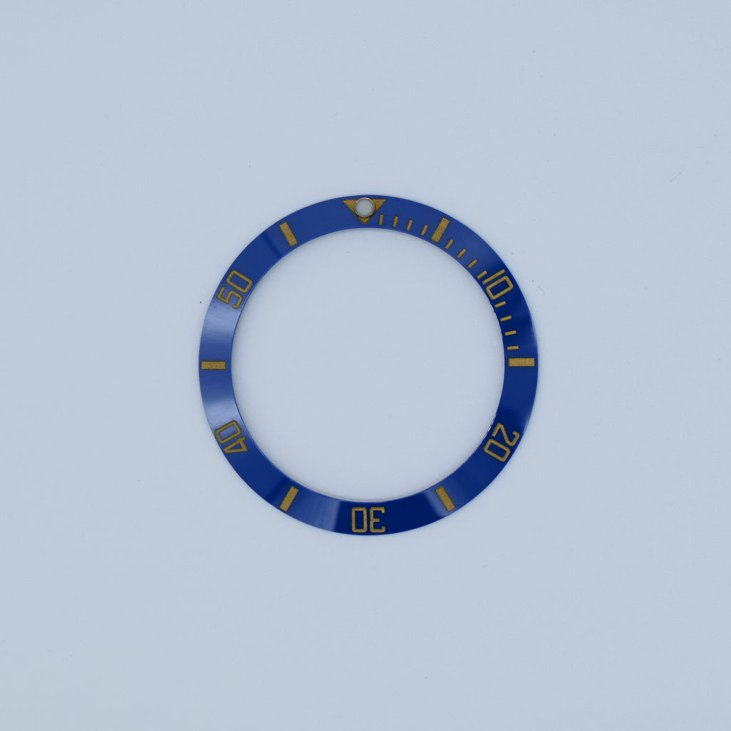 BZI008BLGD 38mm Blue with Gold Text SUB Style Sloped Ceramic Insert