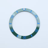 BZI008GRBL 38mm Green with Blue Text SUB Style Sloped Ceramic Insert