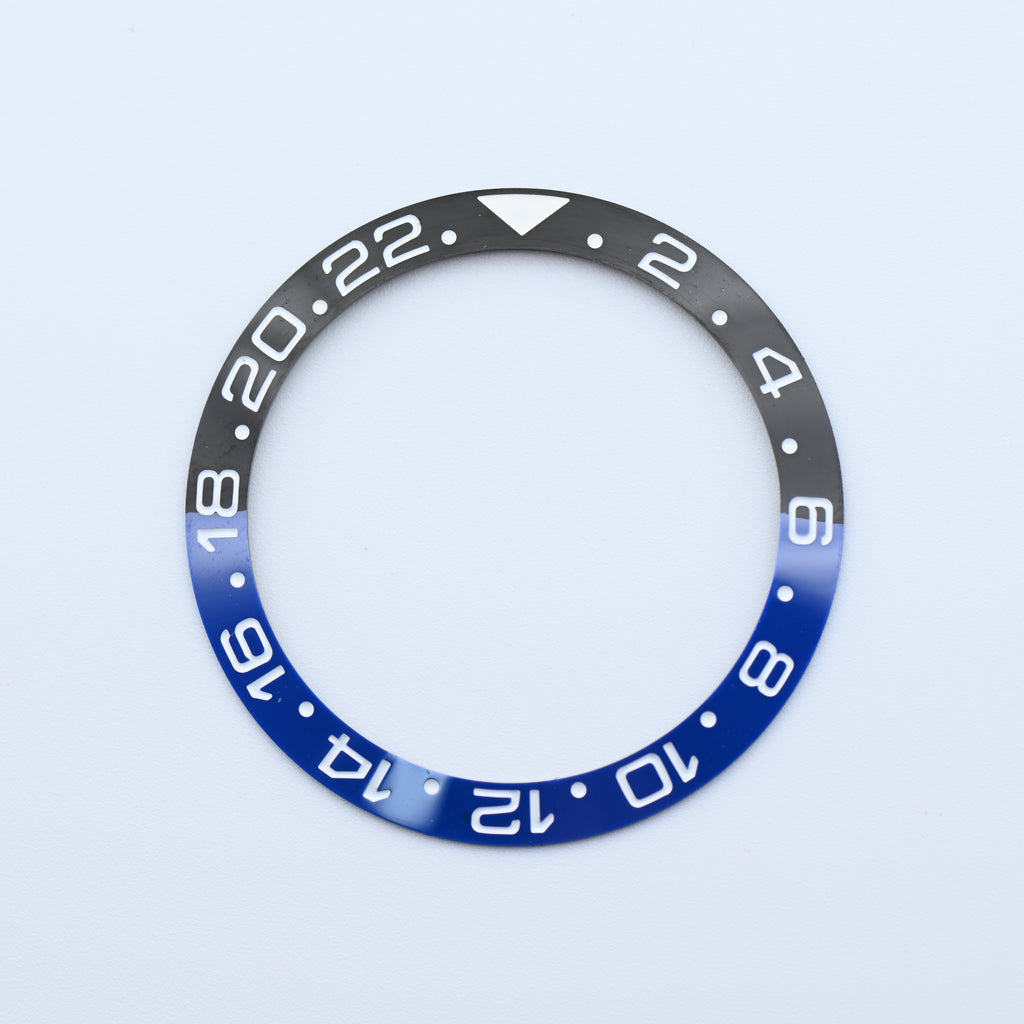 BZI009BAT 38mm Black and Blue with White Text "Batman" GMT Style Sloped Ceramic Insert