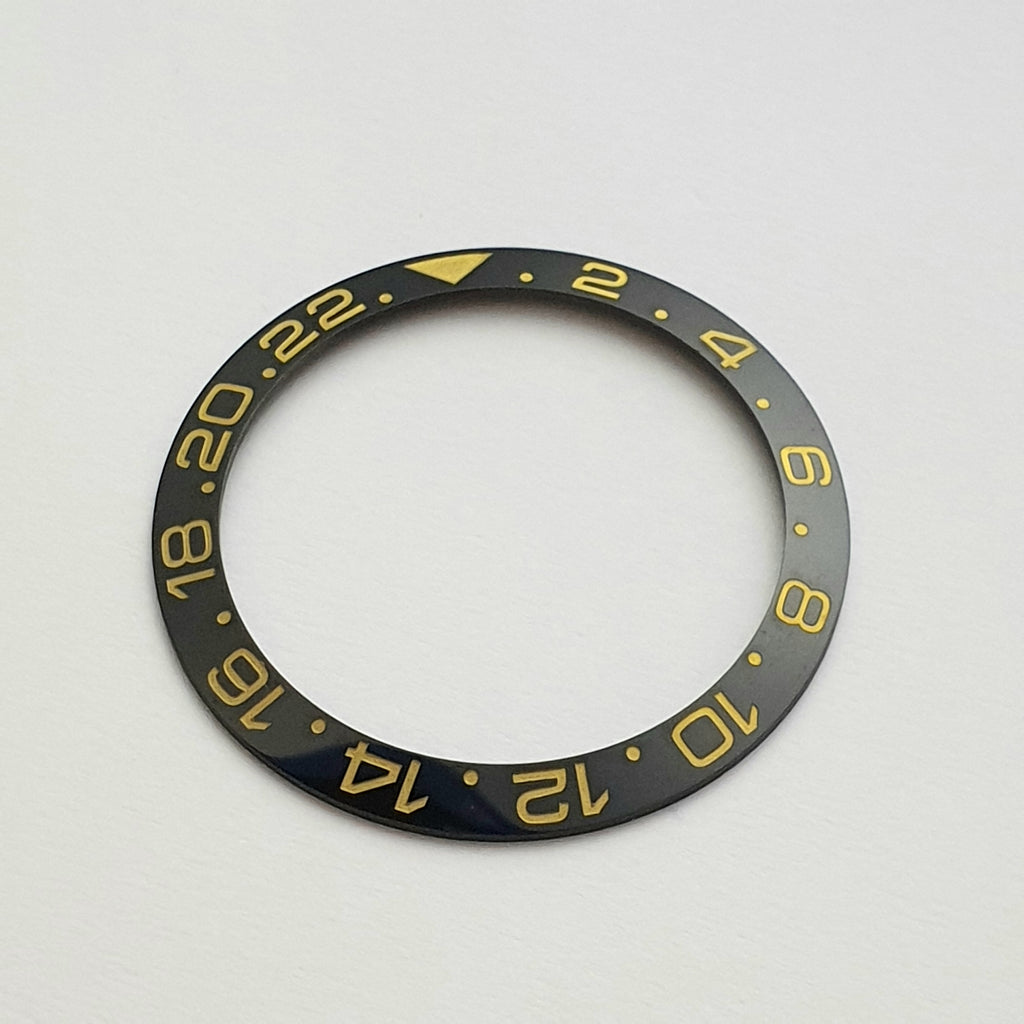 BZI009BKGD 38mm Black with Gold Text GMT Style Sloped Ceramic Insert