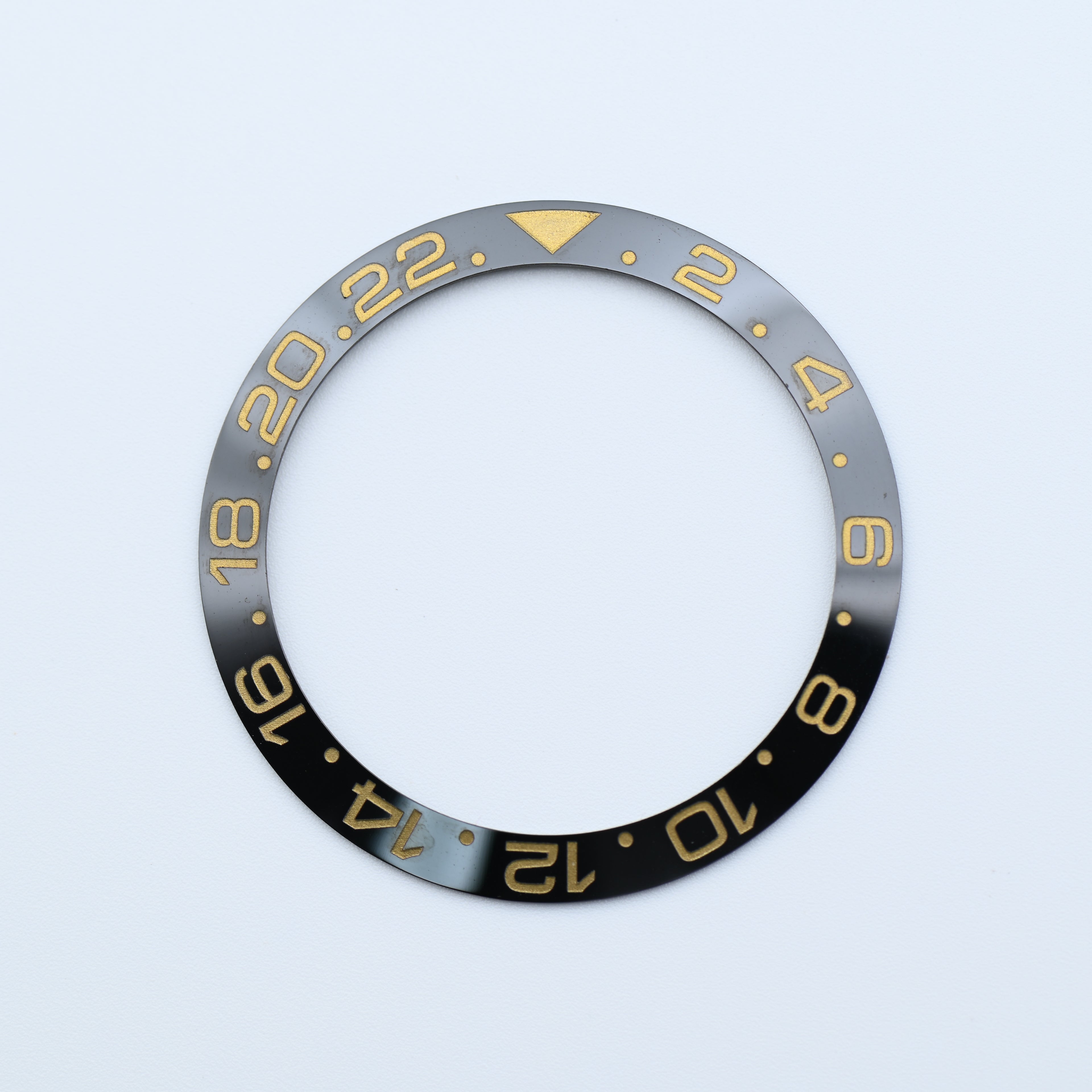 BZI009BKGD 38mm Black with Gold Text GMT Style Sloped Ceramic Insert