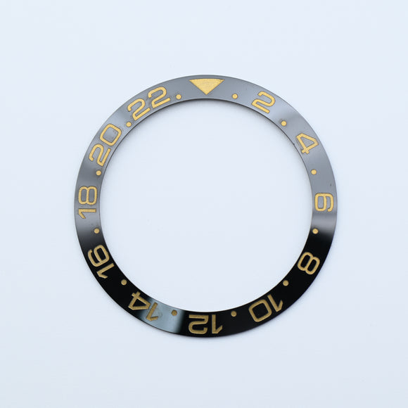 BZI009BKGD 38mm Black with Gold Text GMT Style Sloped Ceramic Insert