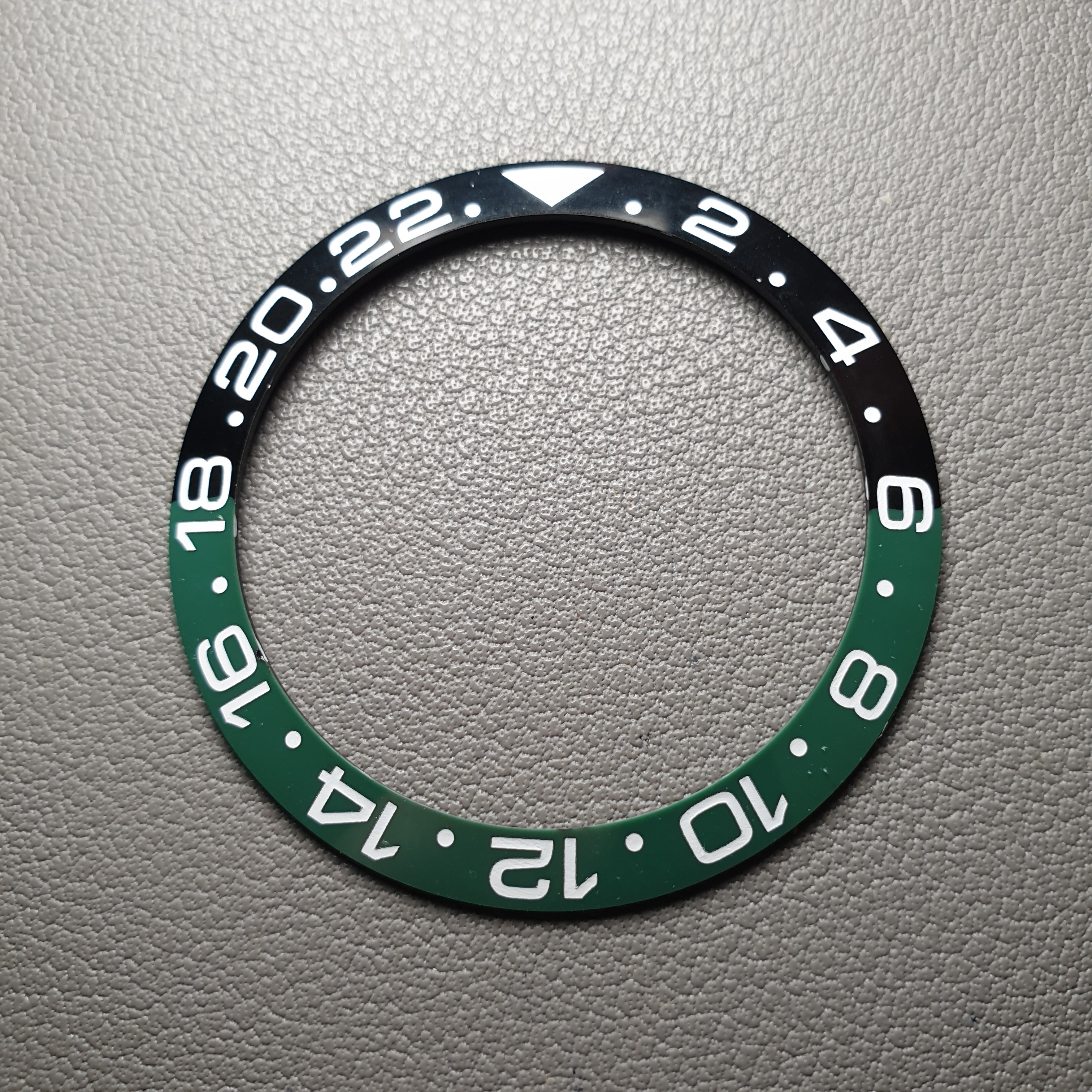 BZI009BKGR 38mm Black and Green with White Text GMT Style Sloped Ceramic Insert