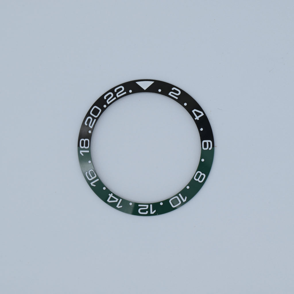 BZI009BKGR 38mm Black and Green with White Text GMT Style Sloped Ceramic Insert