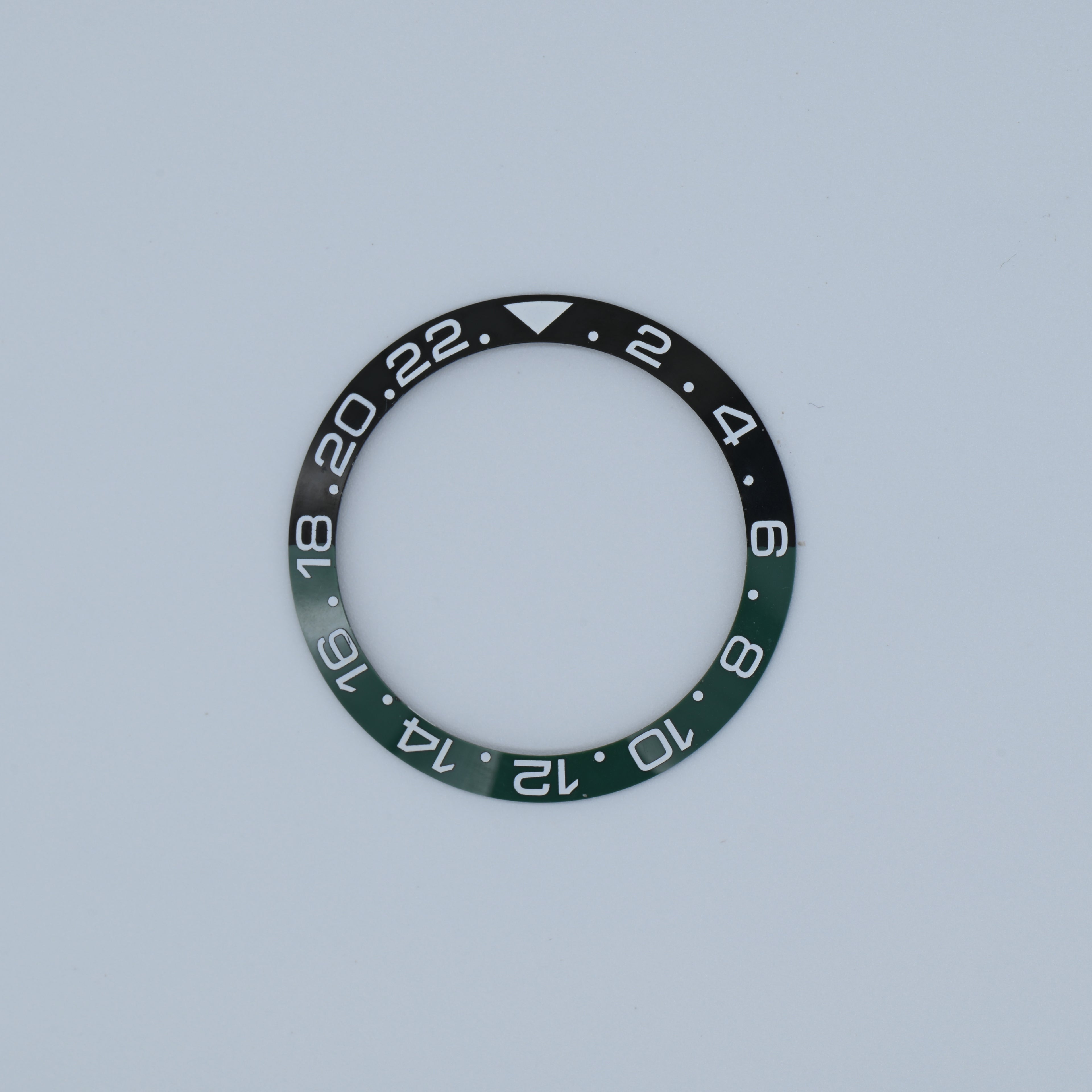 BZI009BKGR 38mm Black and Green with White Text GMT Style Sloped Ceramic Insert
