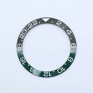 BZI009BKGR 38mm Black and Green with White Text GMT Style Sloped Ceramic Insert
