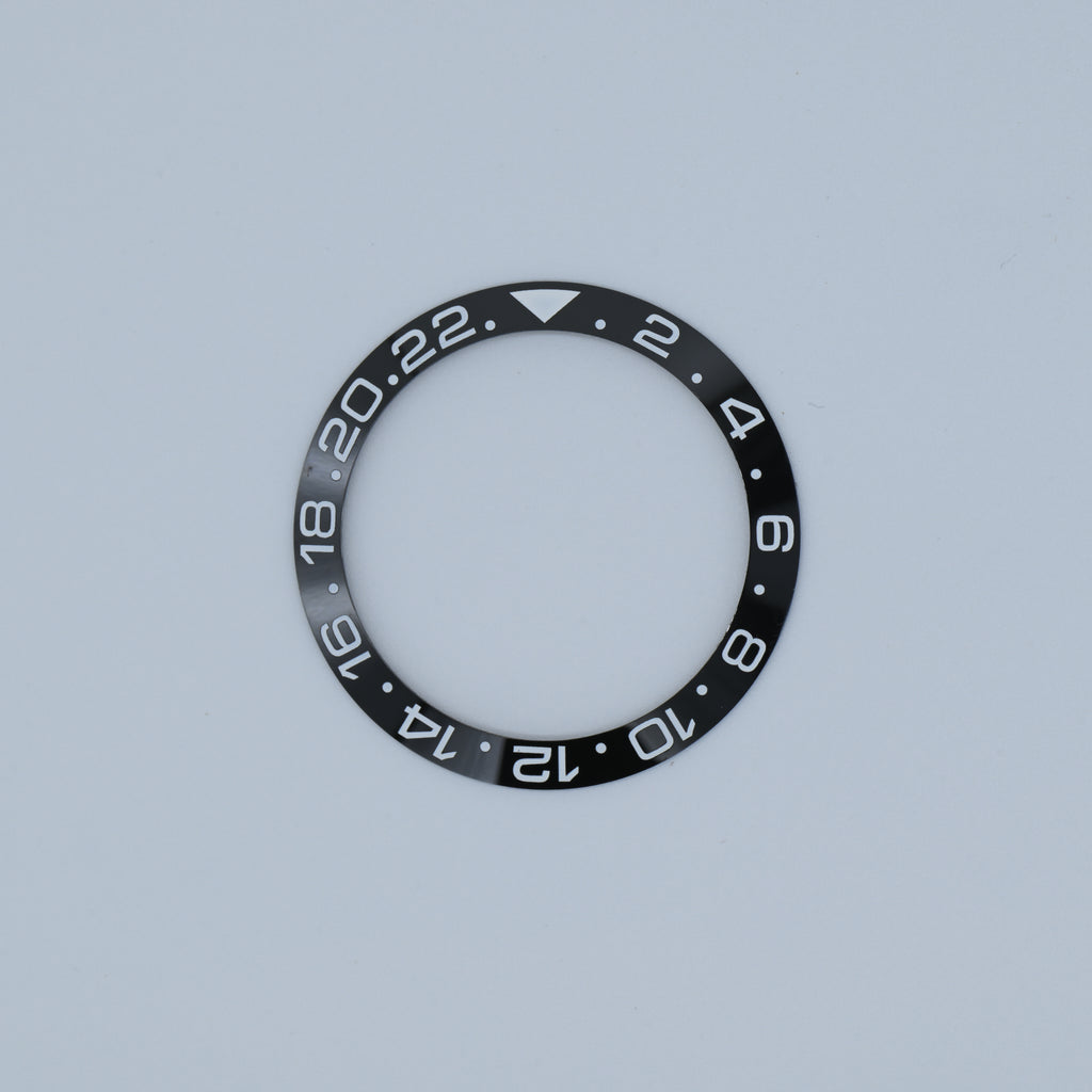 BZI009BKWH 38mm Black with White Text GMT Style Sloped Ceramic Insert