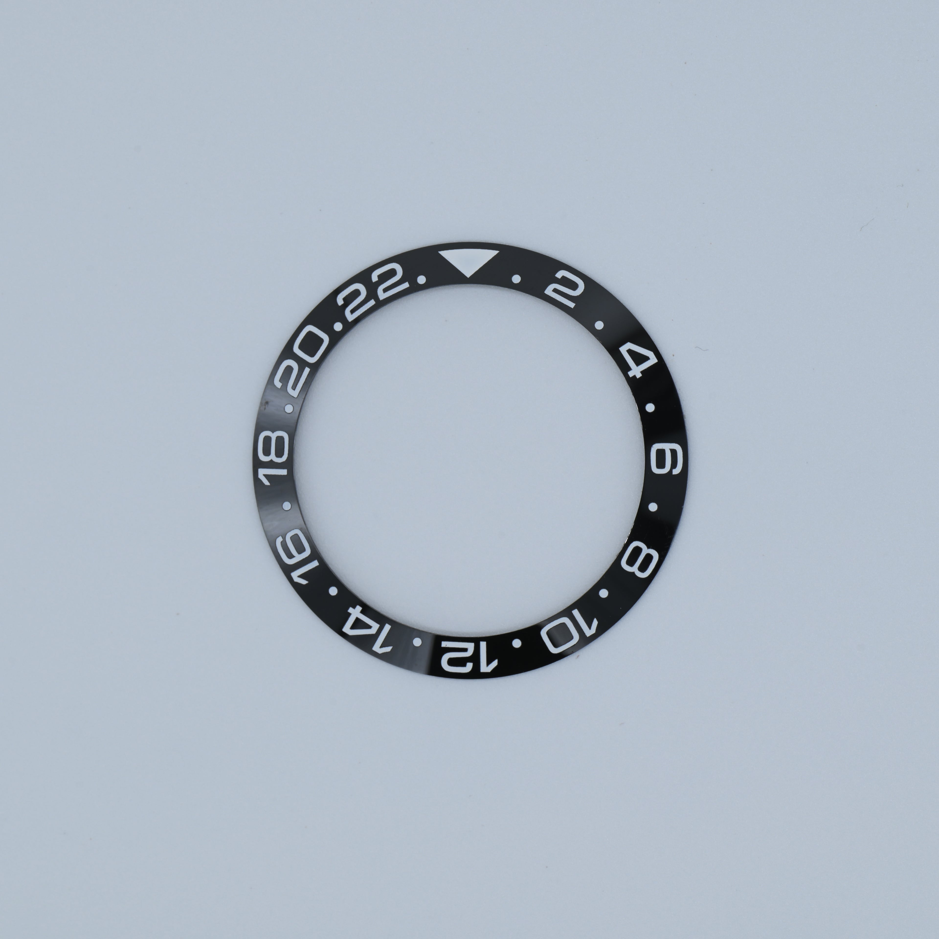 BZI009BKWH 38mm Black with White Text GMT Style Sloped Ceramic Insert