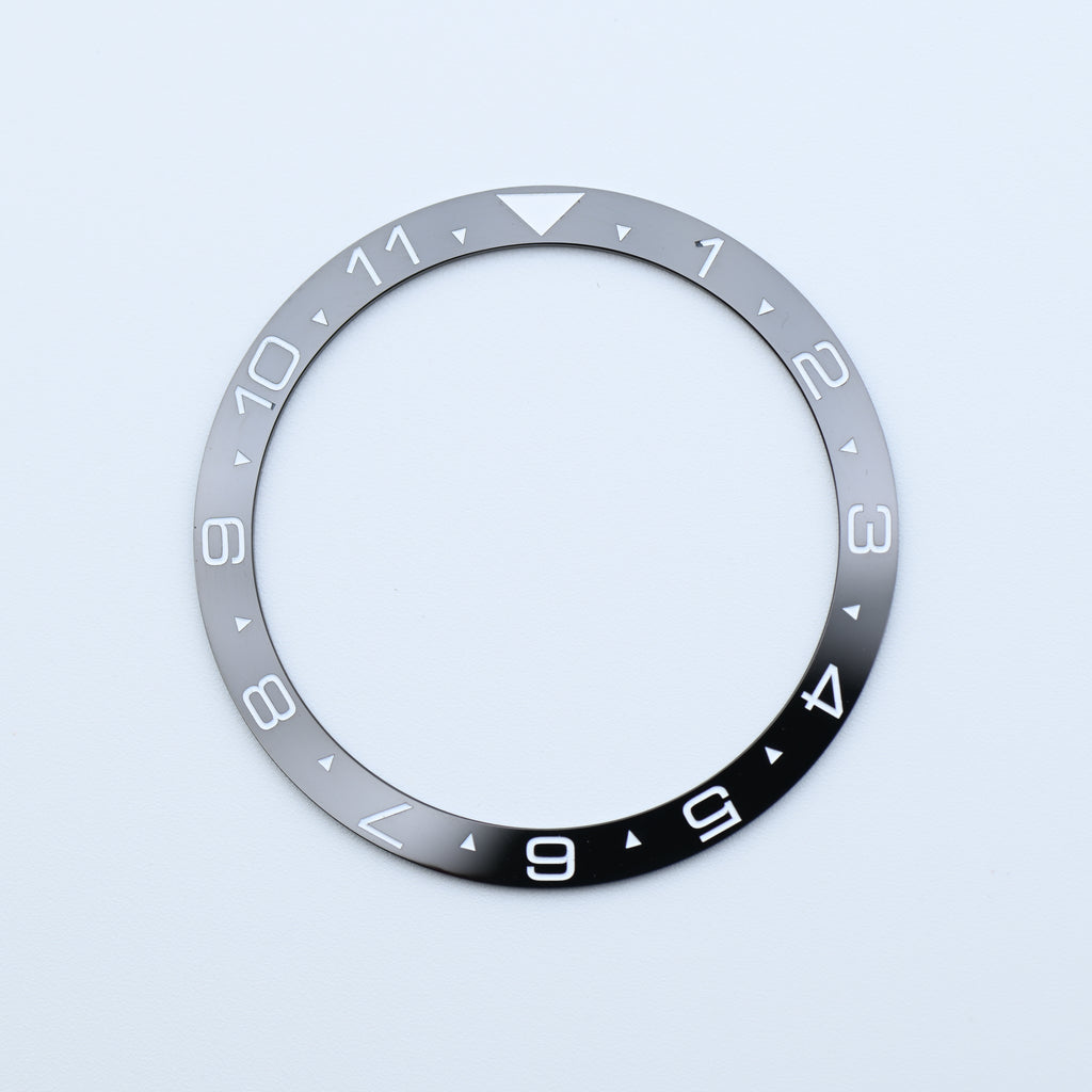 BZI015GLBKWH 38mm Gloss Black with White Text Dual Time Style Flat Ceramic Insert