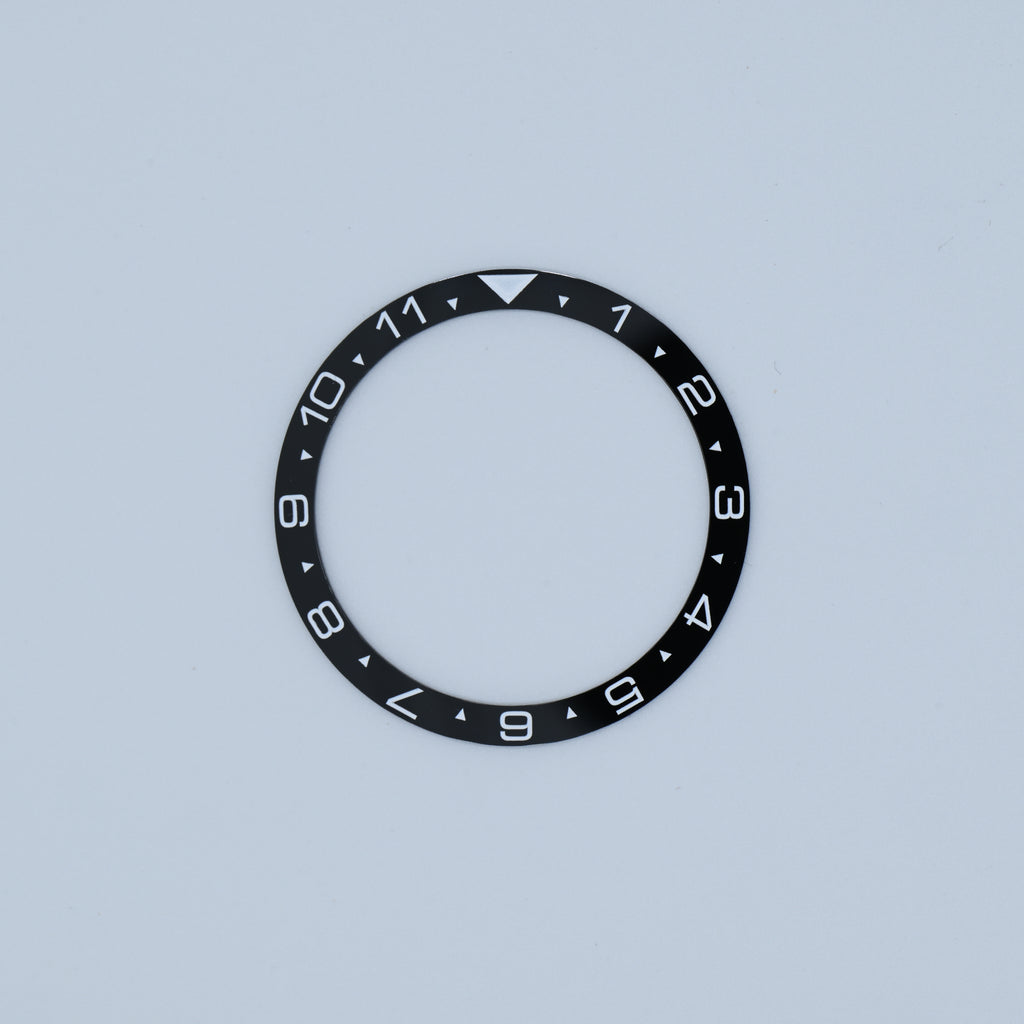 BZI015GLBKWH 38mm Gloss Black with White Text Dual Time Style Flat Ceramic Insert