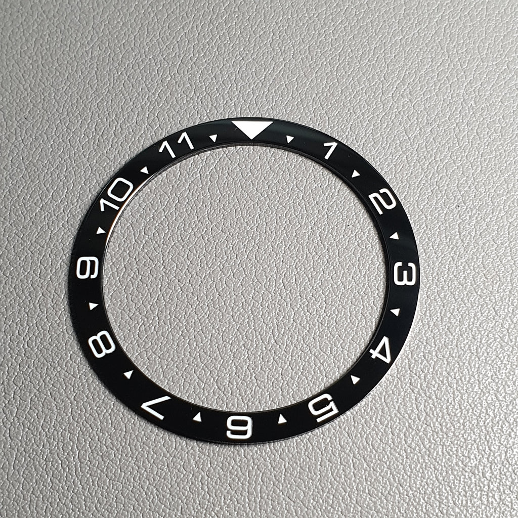 BZI015GLBKWH 38mm Gloss Black with White Text Dual Time Style Flat Ceramic Insert