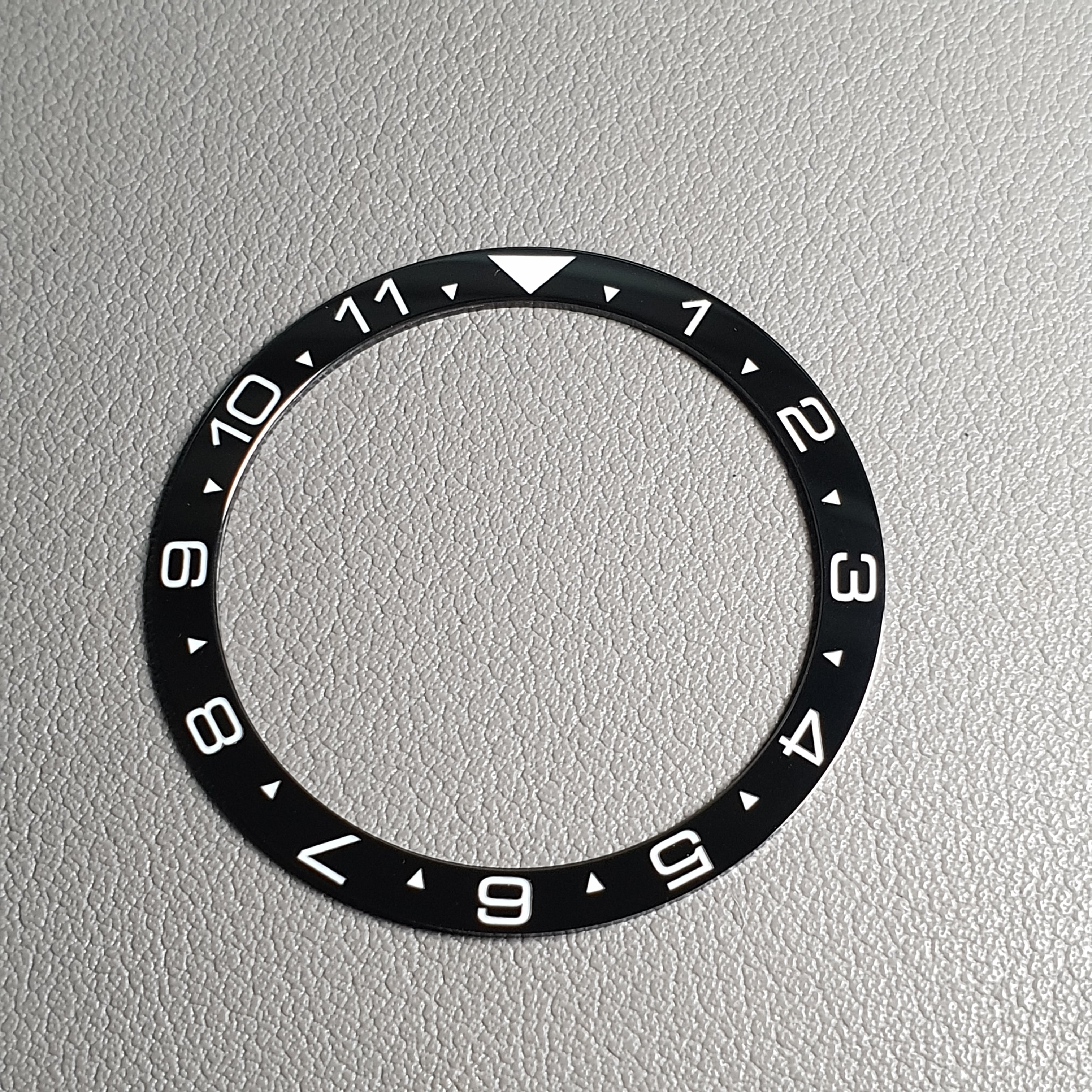 BZI015GLBKWH 38mm Gloss Black with White Text Dual Time Style Flat Ceramic Insert