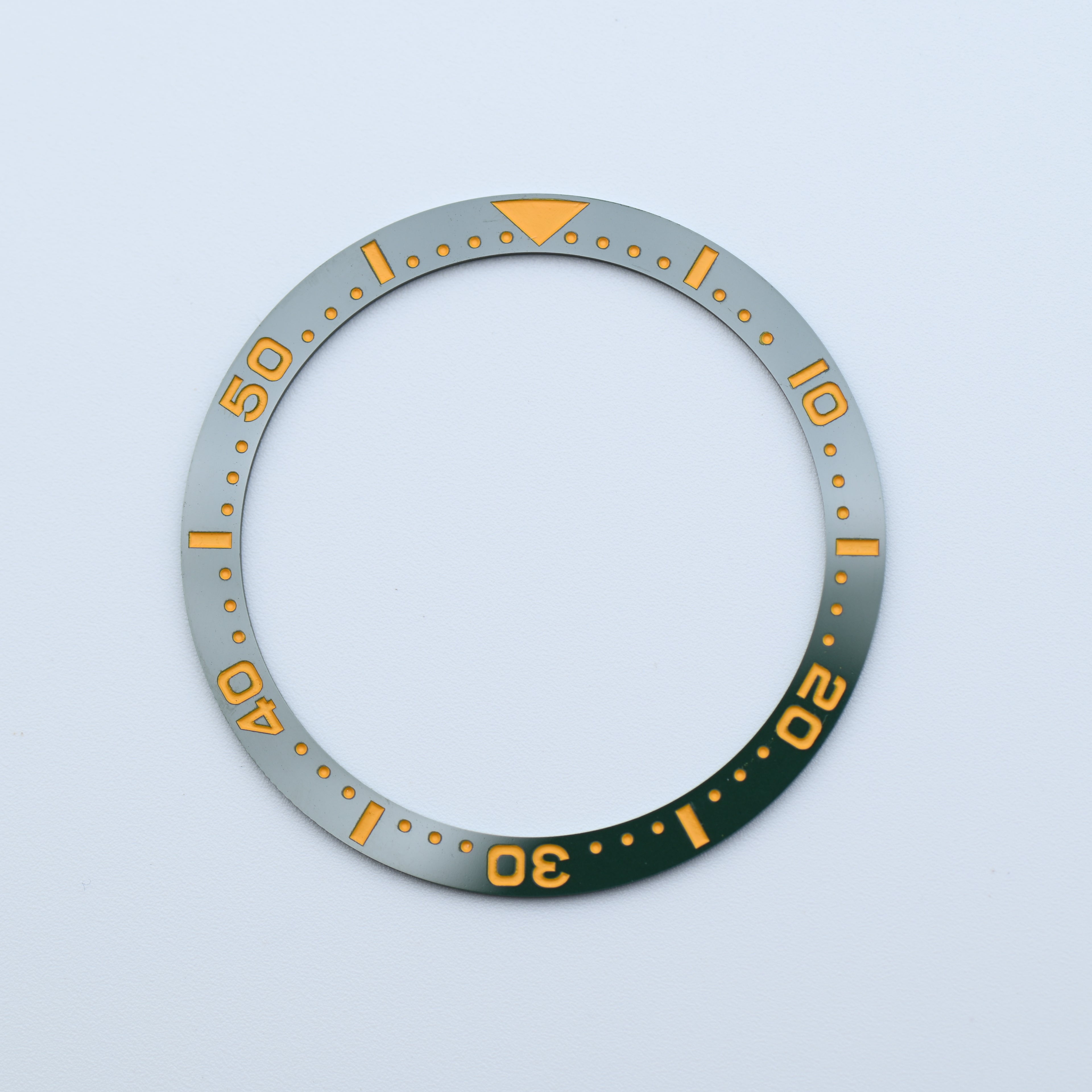 BZI016GRYE 38mm Green with Yellowish Orange Text SKX Style Flat Ceramic Insert