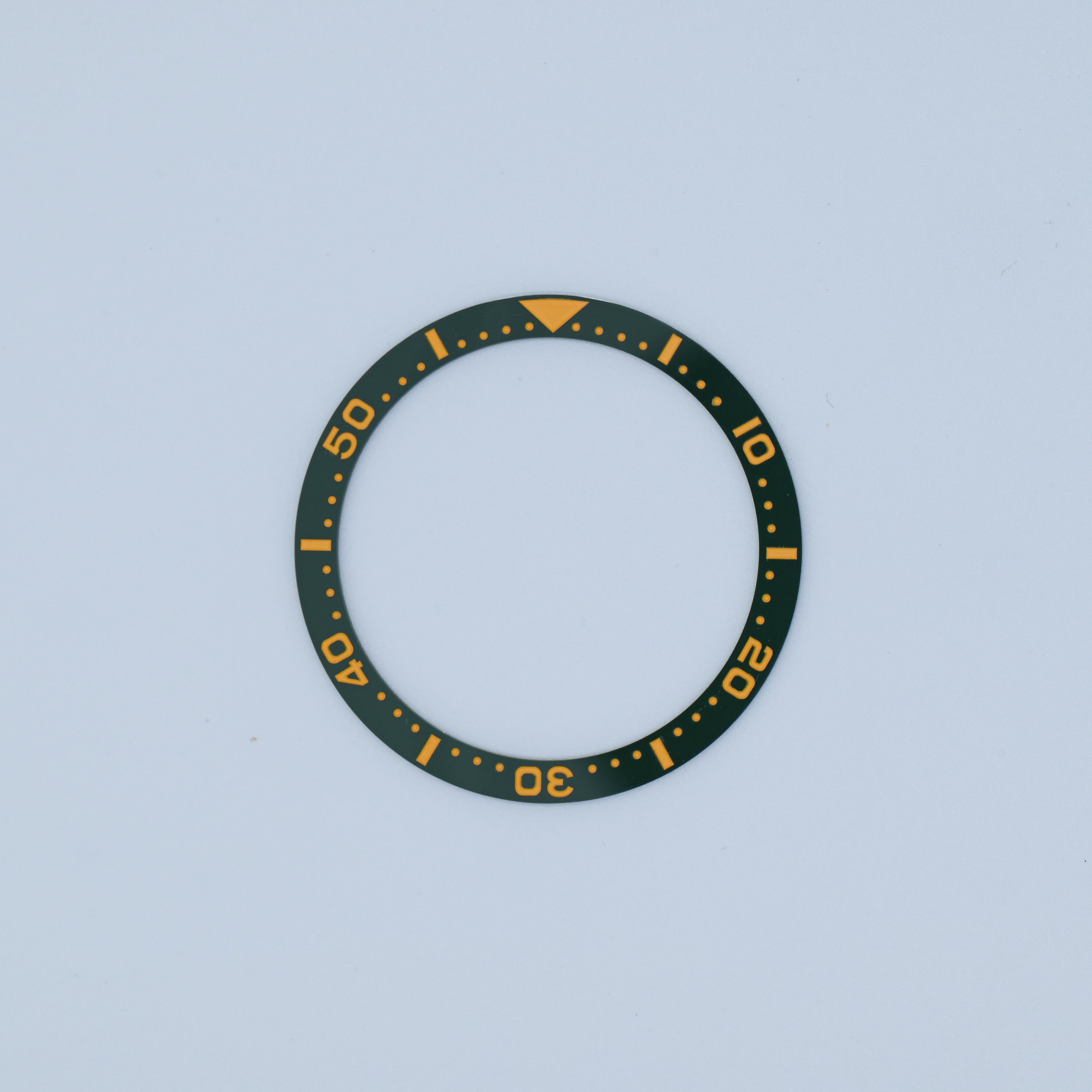BZI016GRYE 38mm Green with Yellowish Orange Text SKX Style Flat Ceramic Insert