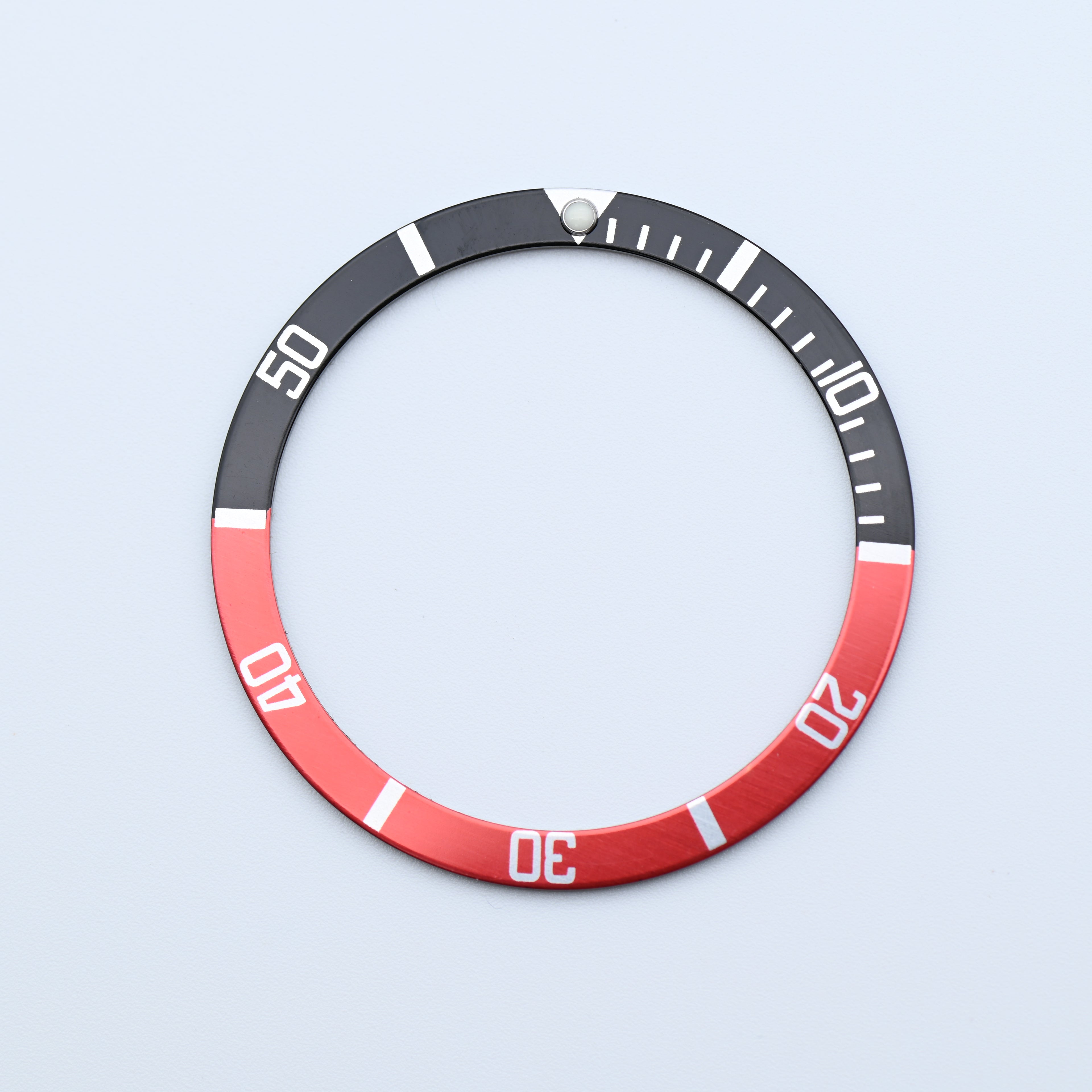 BZI018BKRD 38mm Black and Red with Lume Pip Flat Anodised Aluminium Insert