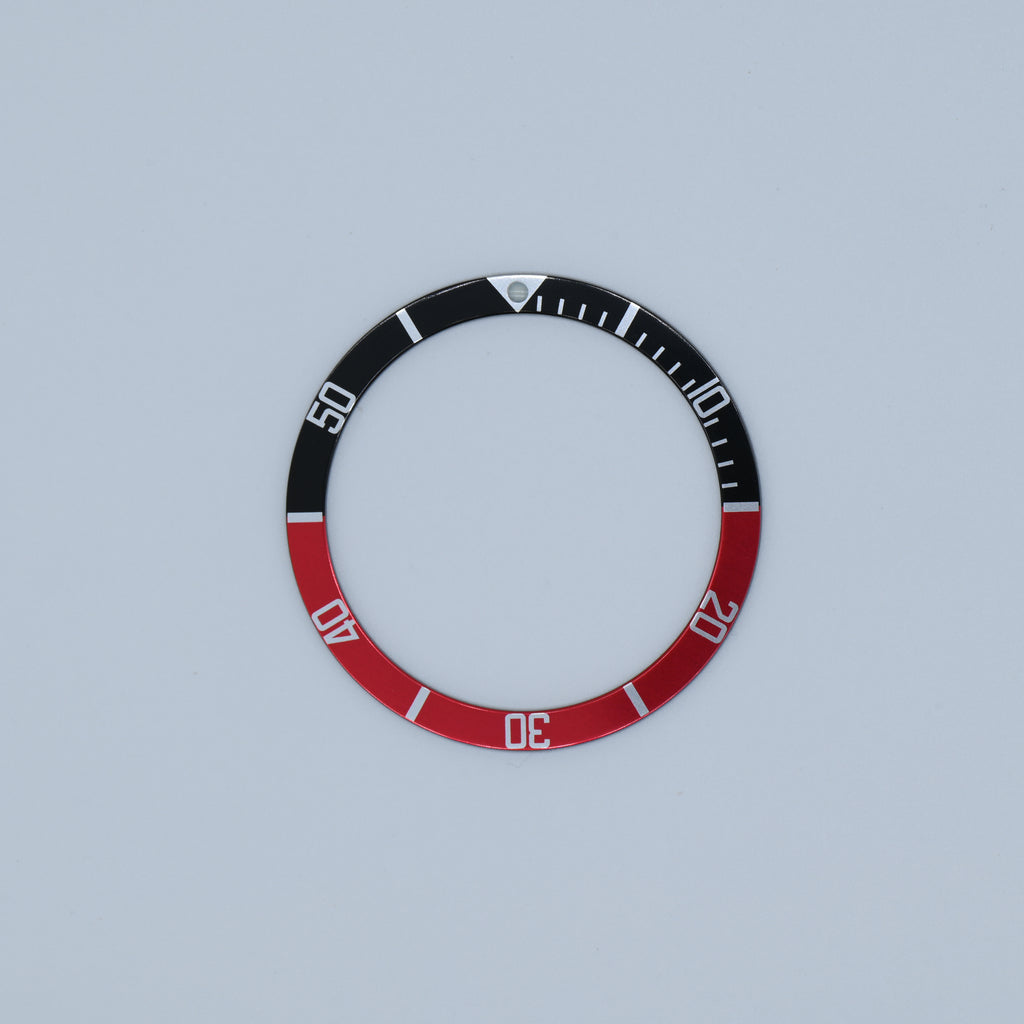 BZI018BKRD 38mm Black and Red with Lume Pip Flat Anodised Aluminium Insert