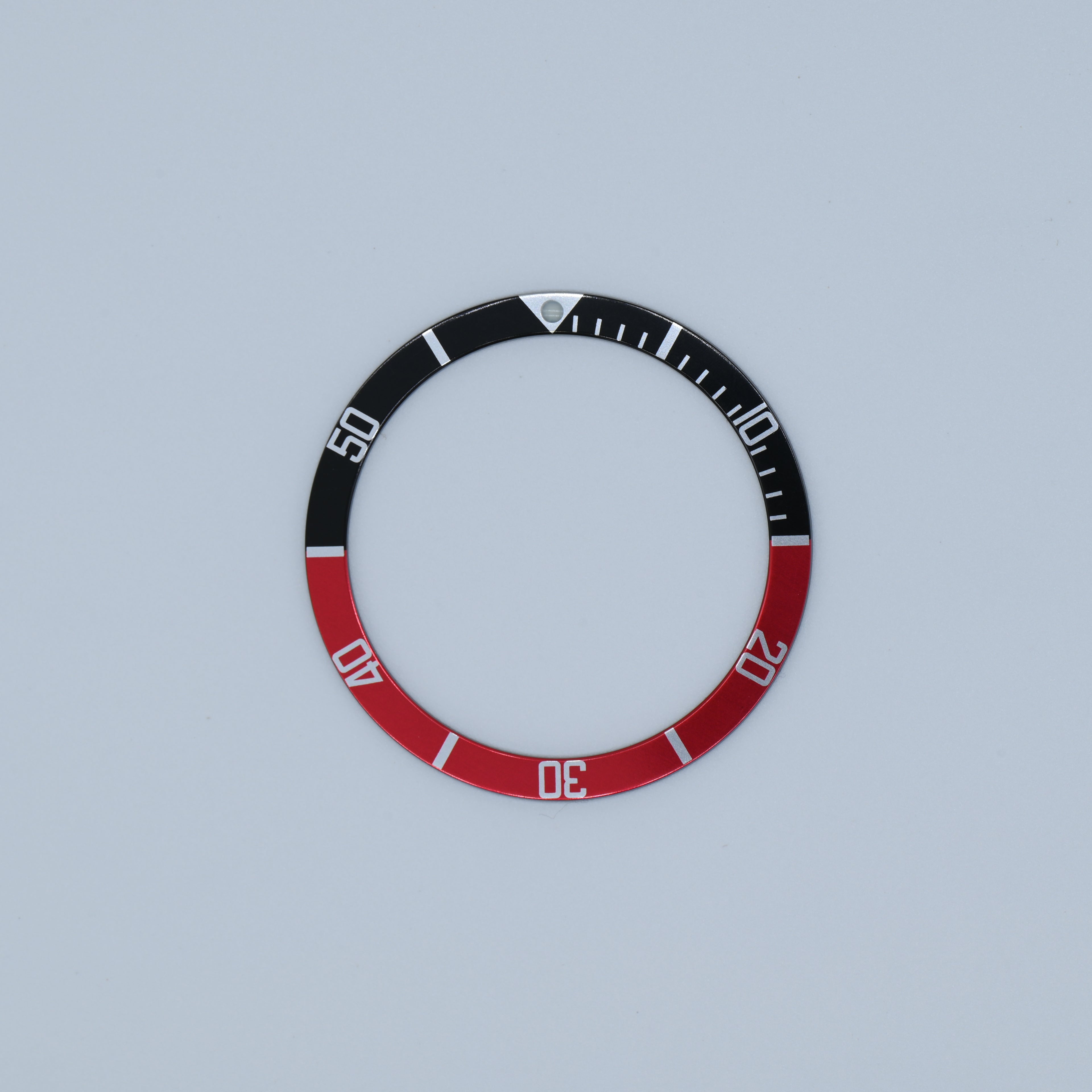 BZI018BKRD 38mm Black and Red with Lume Pip Flat Anodised Aluminium Insert