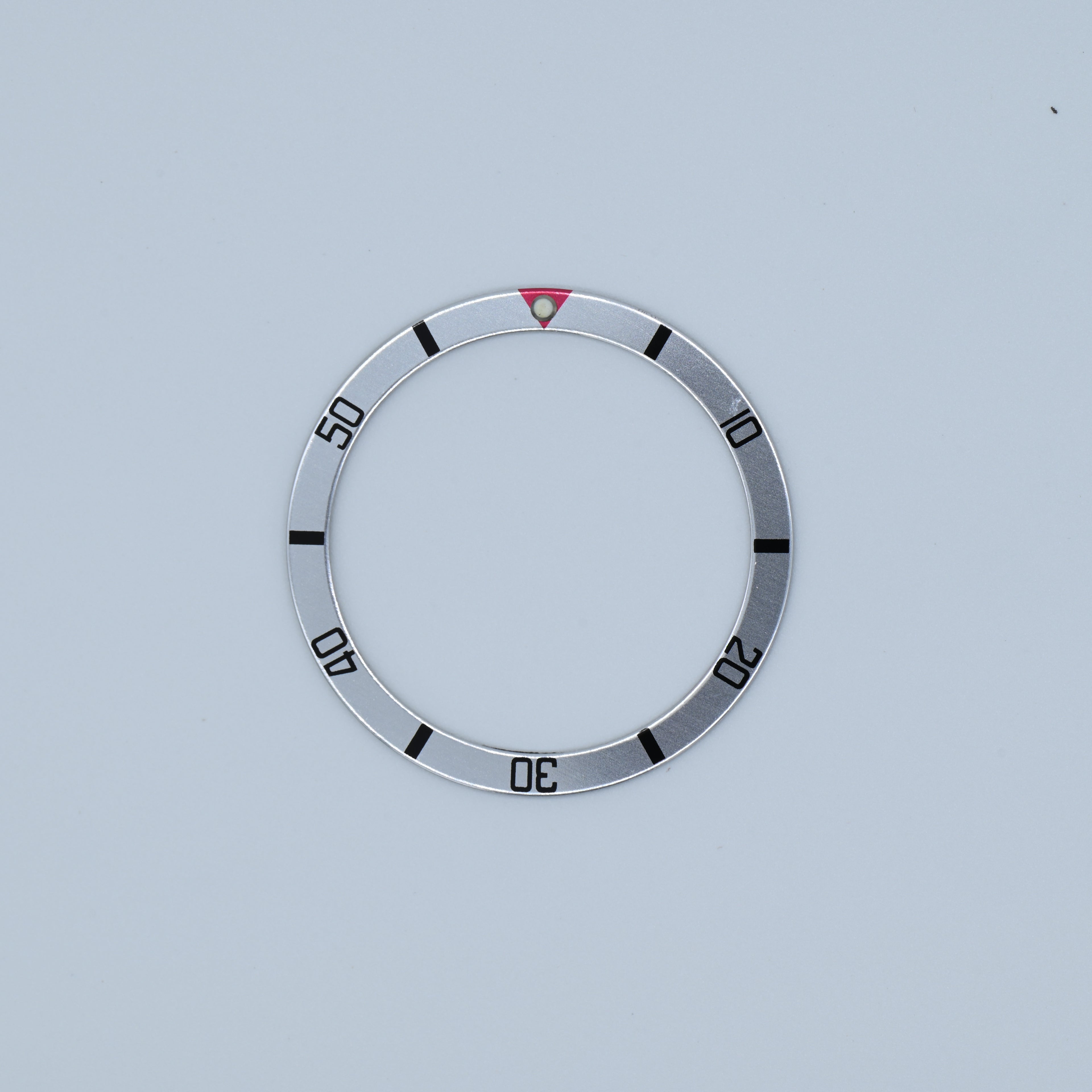 BZI018SI 38mm Red with Silver Text and Lume Pip Flat Anodised Aluminium Insert