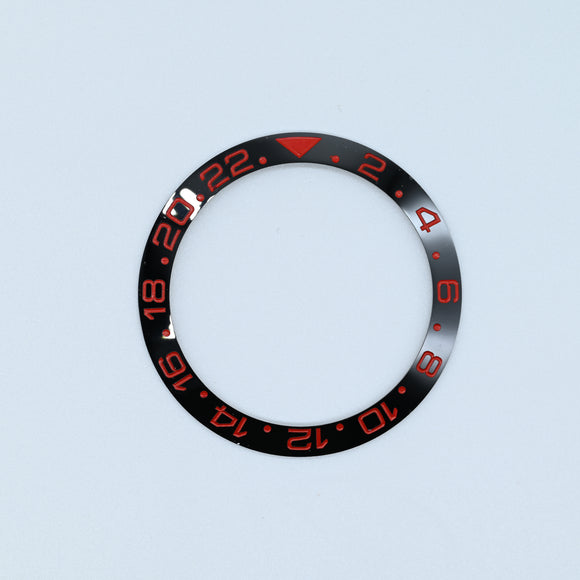 BZI019BK 38mm Black with Red Text GMT Style Sloped Insert