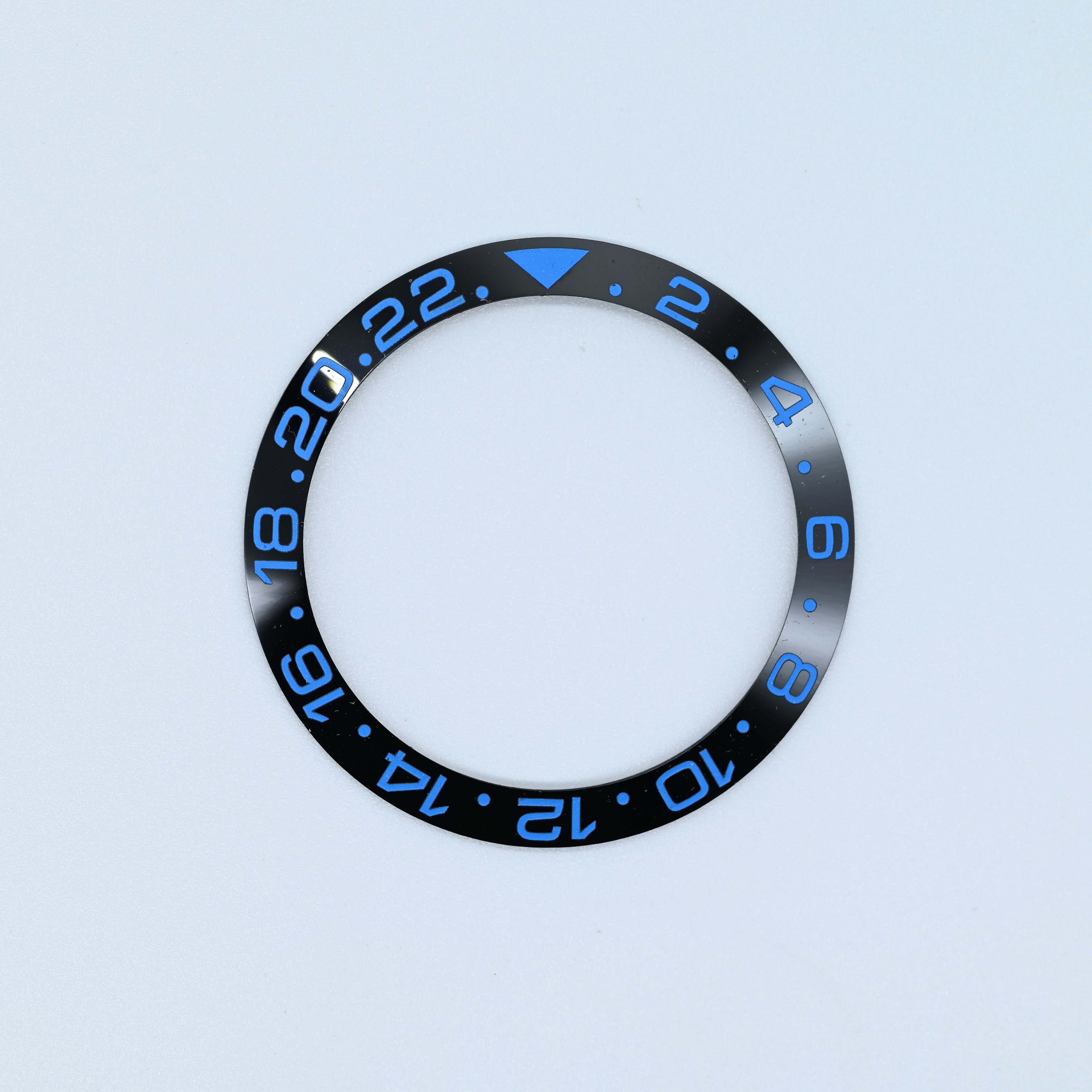 BZI019BKET 38mm Black with Electric Blue Text GMT Style Sloped Insert