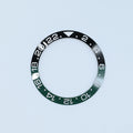BZI019BKGRSI 38mm Black and Green with Silver Text GMT Style Sloped Insert