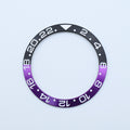 BZI019BKPU 38mm Black and Purple with White Text GMT Style Sloped Insert