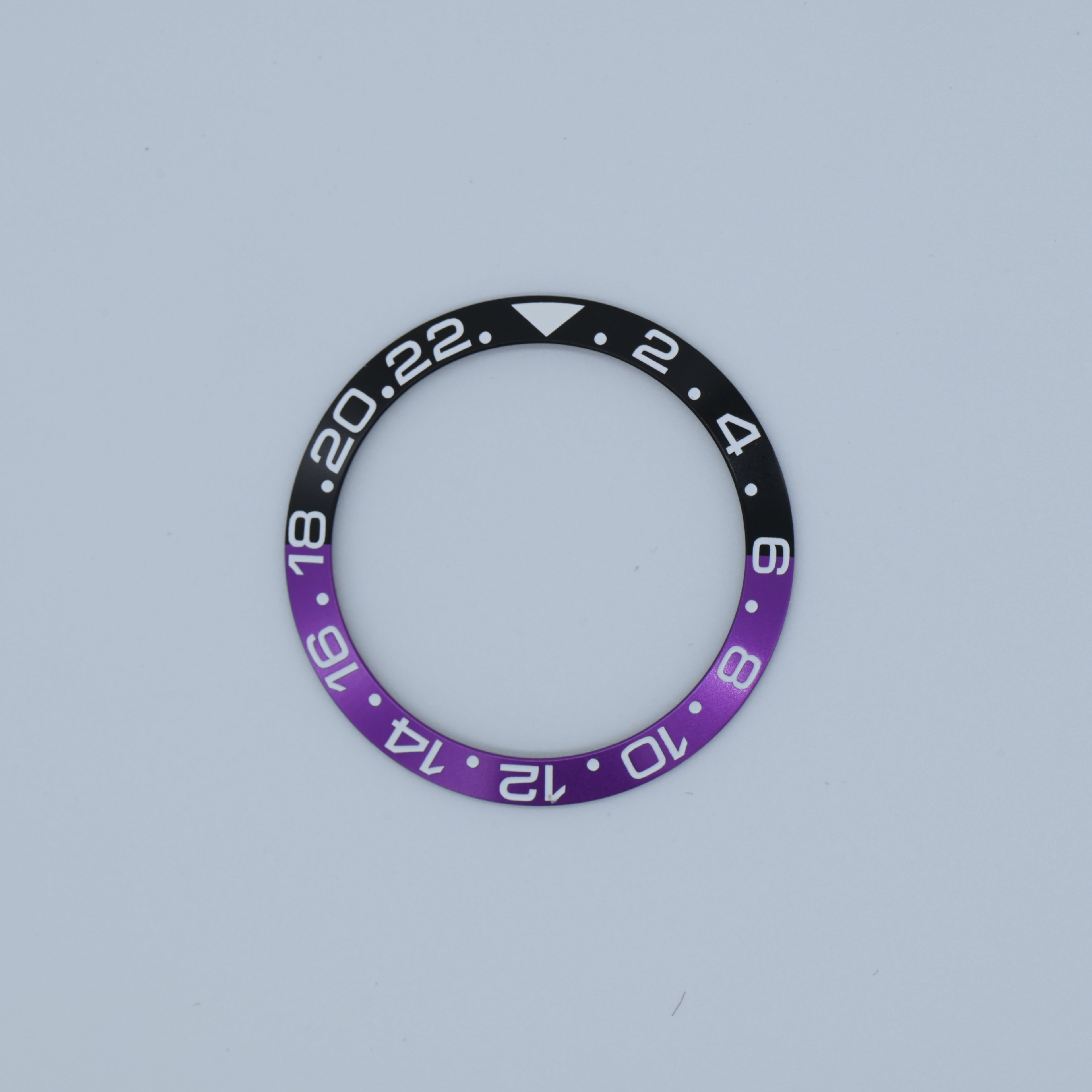 BZI019BKPU 38mm Black and Purple with White Text GMT Style Sloped Insert
