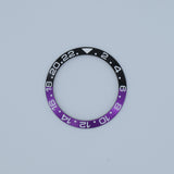 BZI019BKPU 38mm Black and Purple with White Text GMT Style Sloped Insert