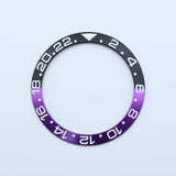 BZI019BKPU 38mm Black and Purple with White Text GMT Style Sloped Insert