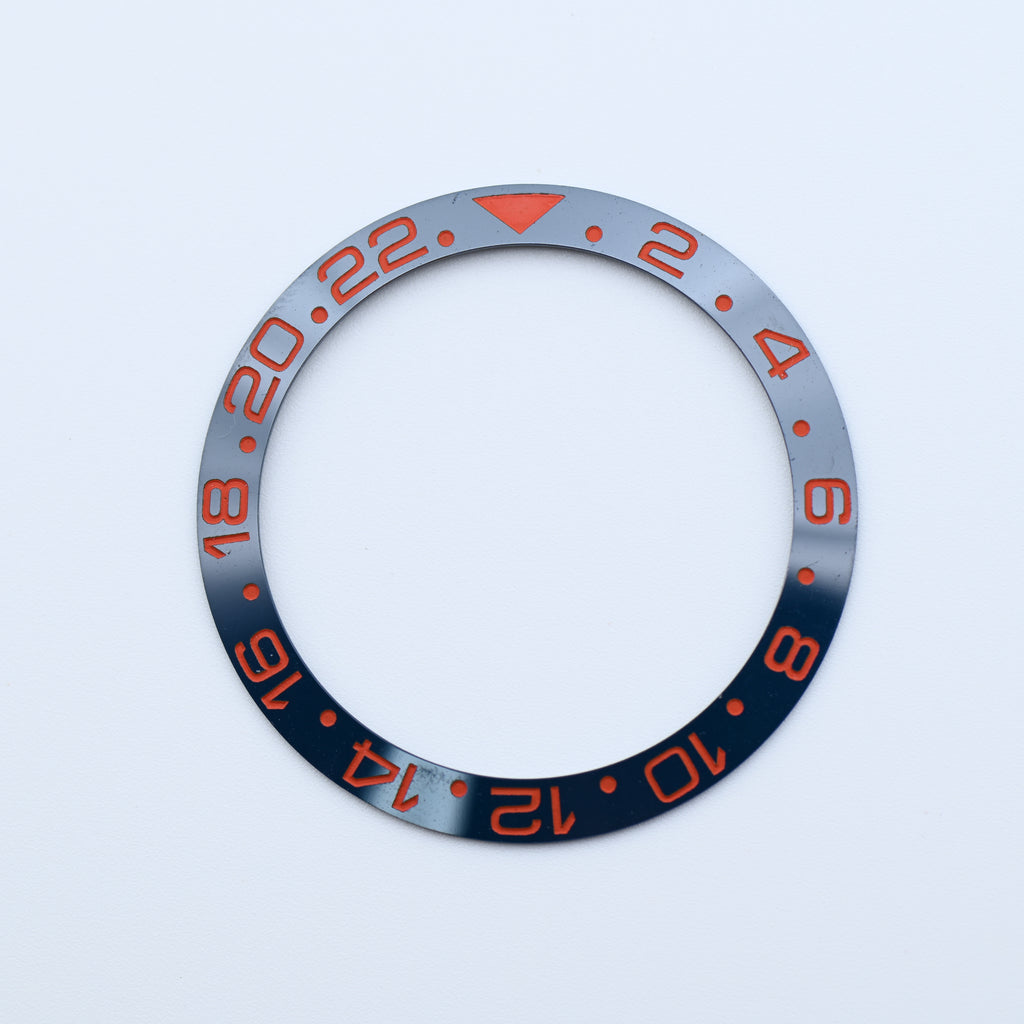 BZI019BLGP 38mm Deep Blue with Grapefrult Text GMT Style Sloped Insert