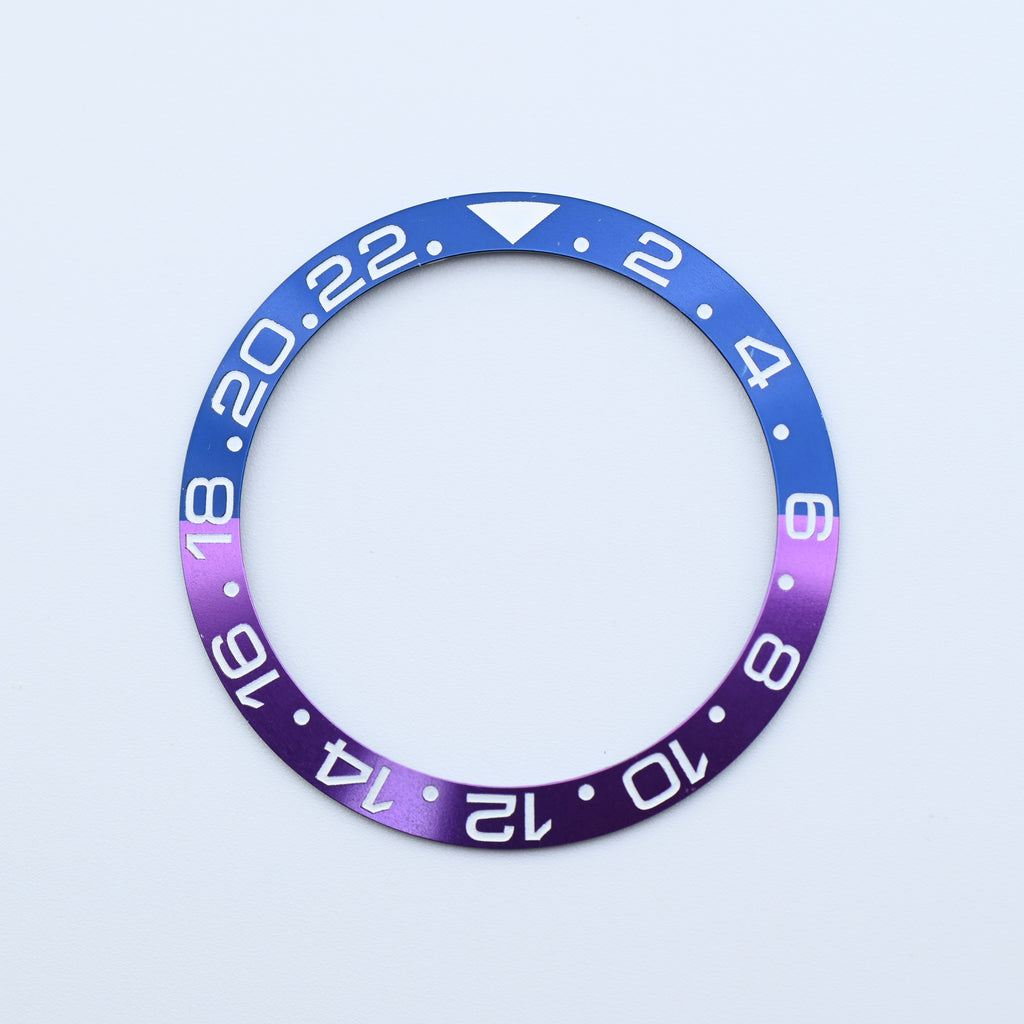 BZI019PUBL 38mm Purple and Blue with White Text GMT Style Sloped Insert
