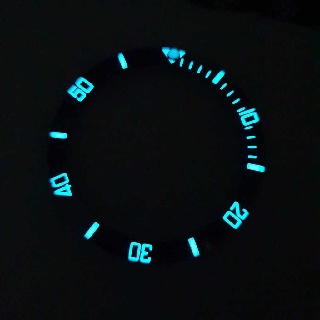 BZI021 38mm Lumed Blue With White Text Sub Style Sloped Ceramic Insert