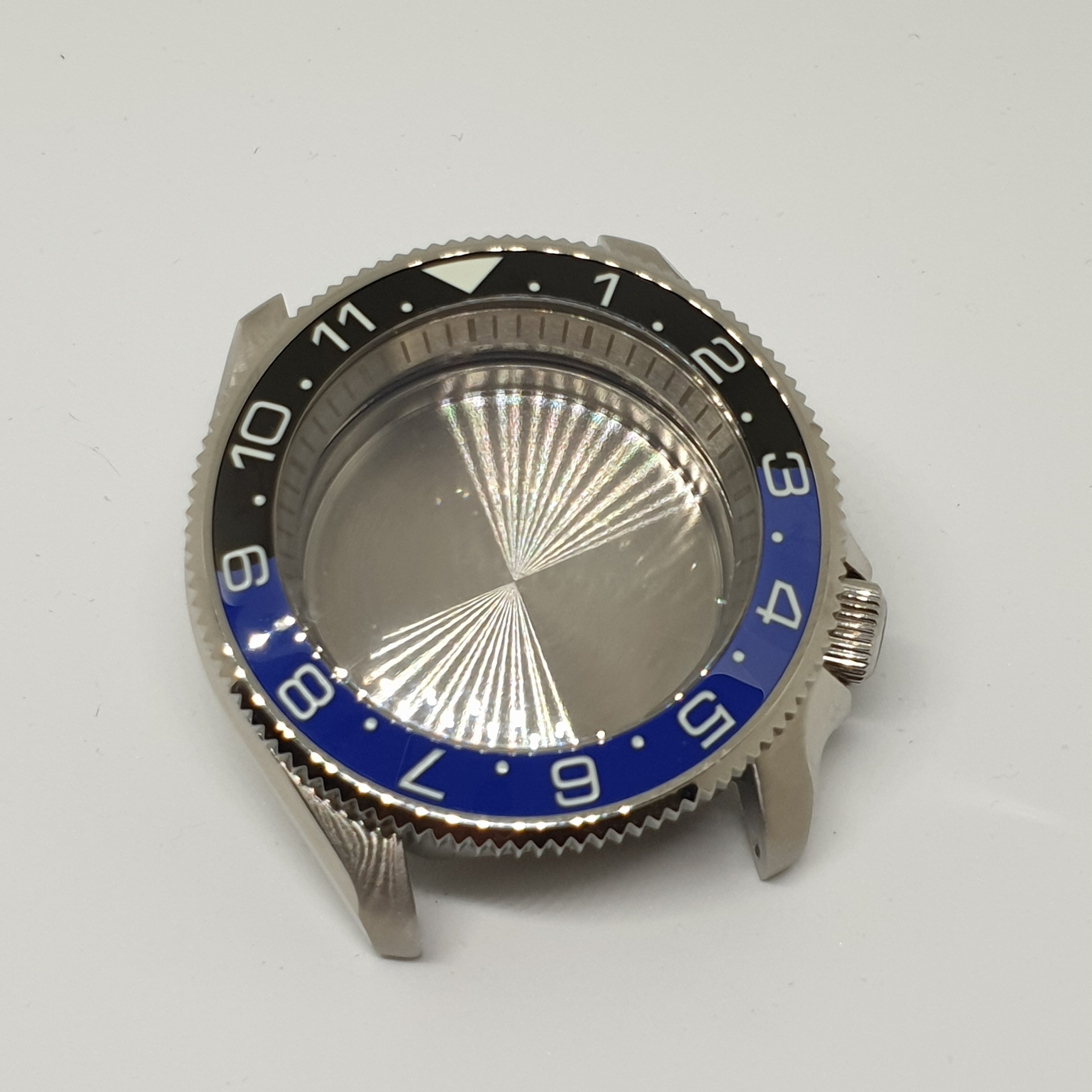 BZI023 38mm Lumed Black and Blue With White Text "BATMAN" Dual-Time Style Sloped Ceramic Insert