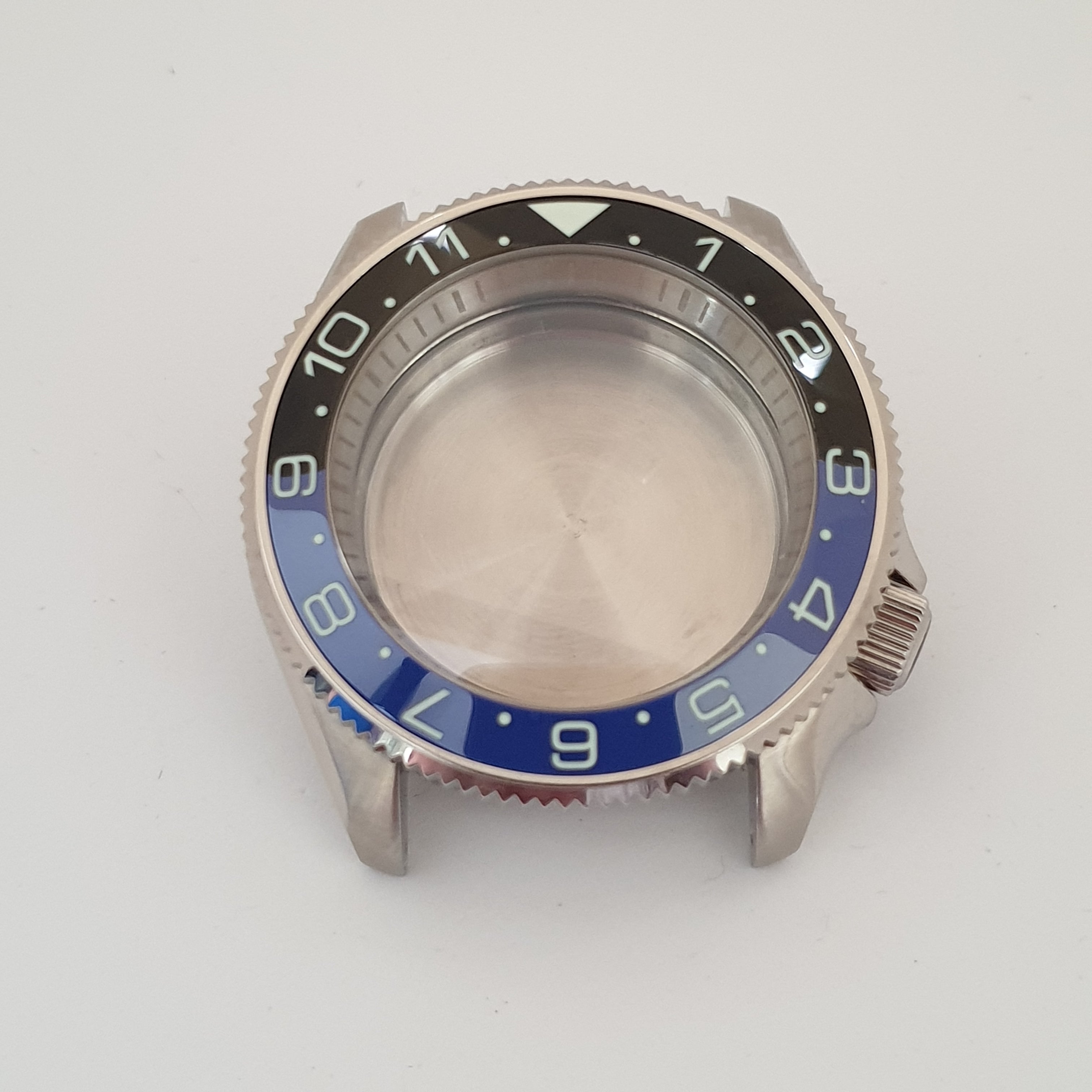 BZI023 38mm Lumed Black and Blue With White Text "BATMAN" Dual-Time Style Sloped Ceramic Insert
