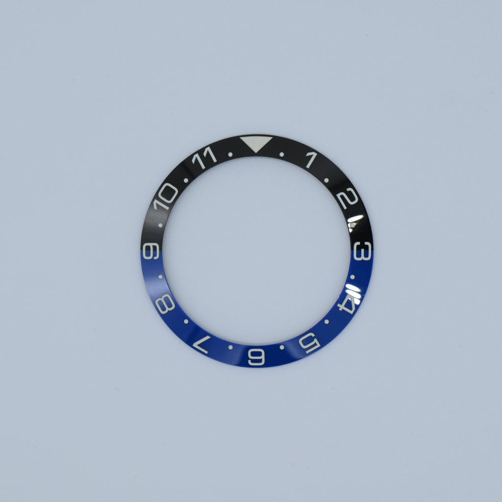 BZI023 38mm Lumed Black and Blue With White Text "BATMAN" Dual-Time Style Sloped Ceramic Insert