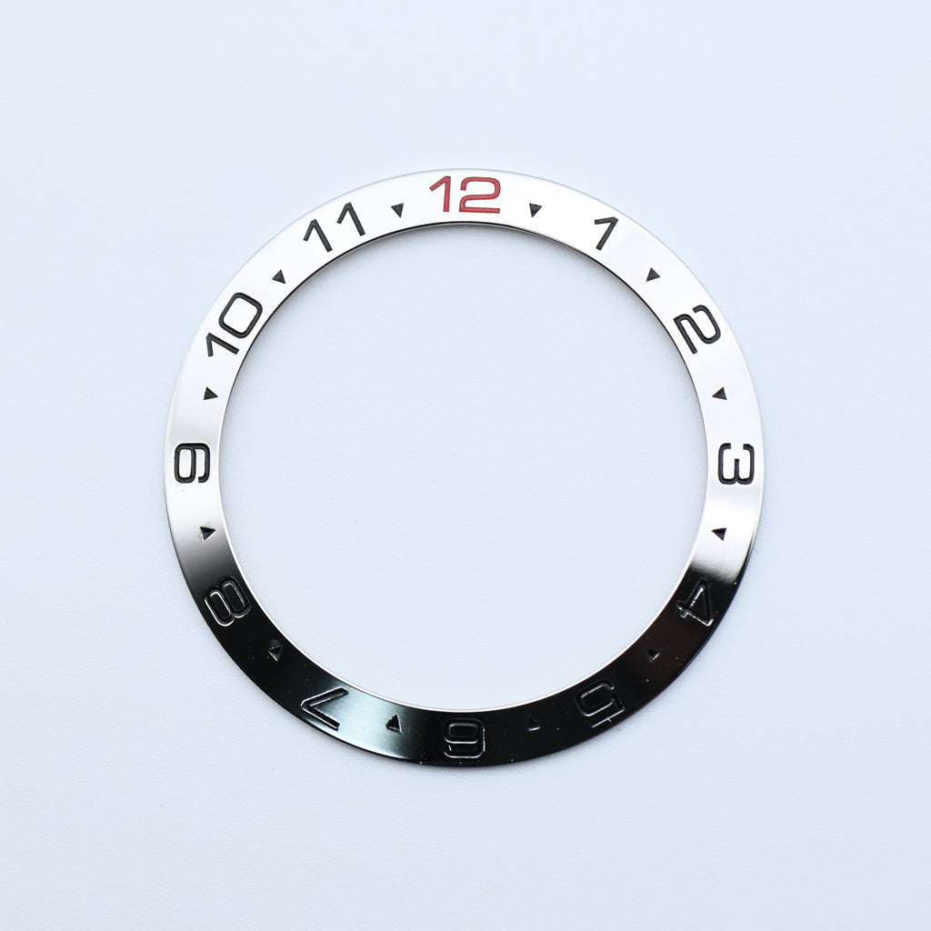 BZI034 38mm Polished Silver Dual Time Sloped Steel Insert