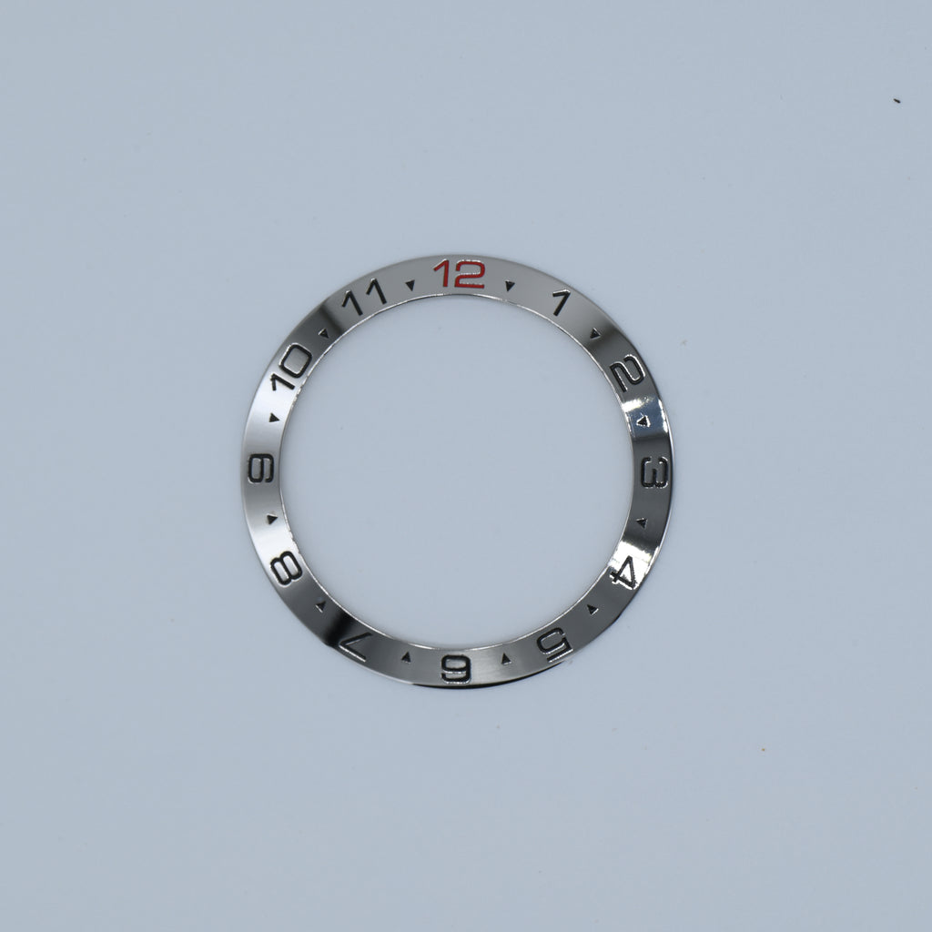 BZI034 38mm Polished Silver Dual Time Sloped Steel Insert