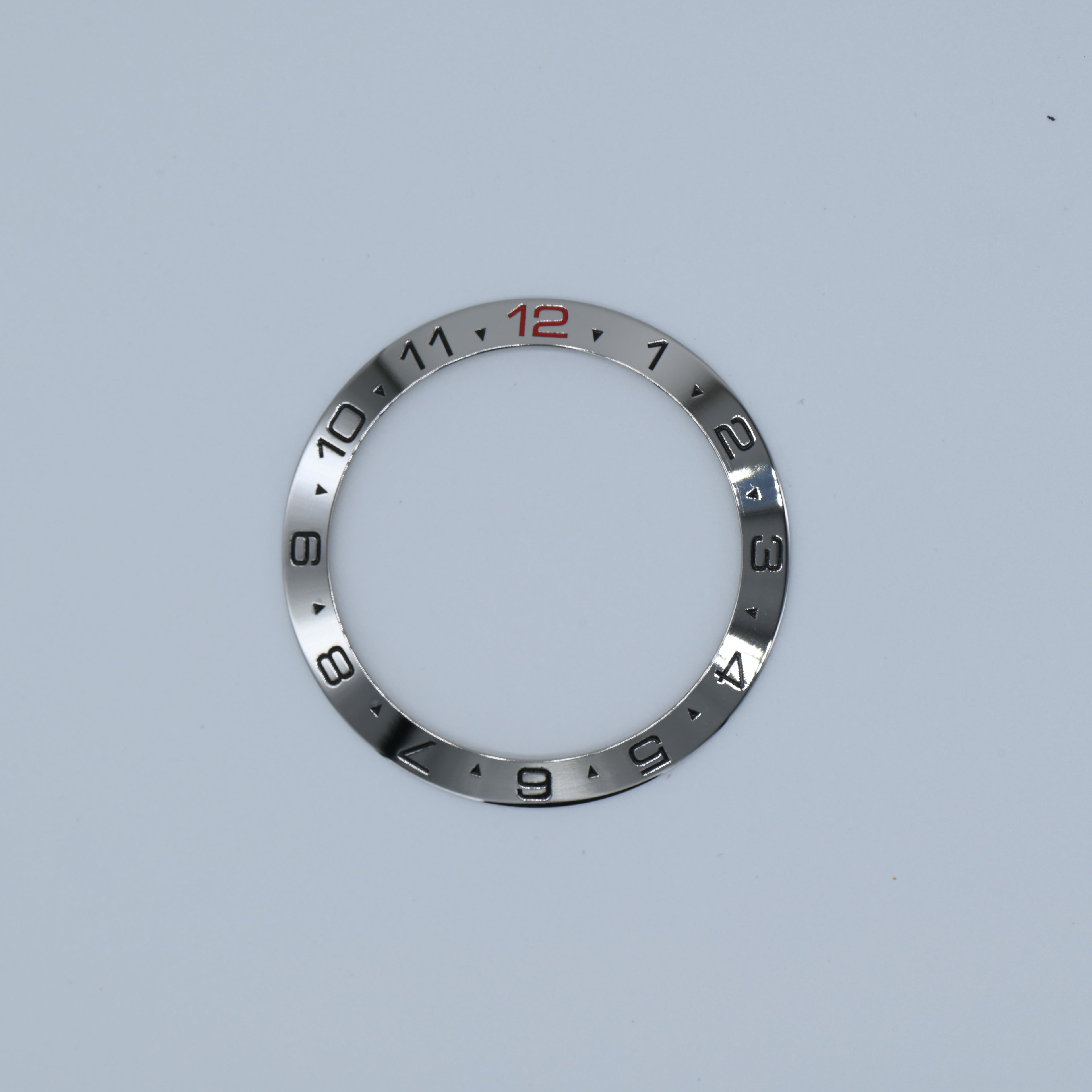BZI034 38mm Polished Silver Dual Time Sloped Steel Insert