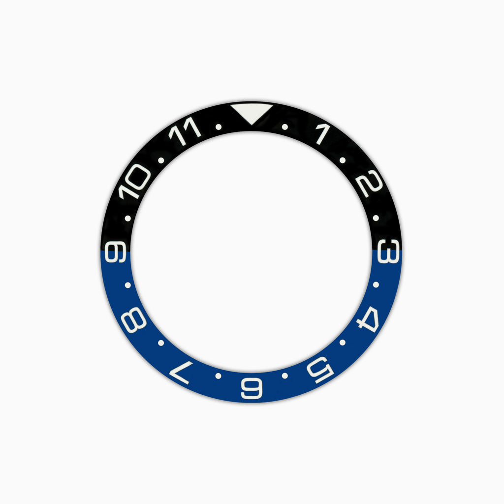 BZI023 38mm Lumed Black and Blue With White Text "BATMAN" Dual-Time Style Sloped Ceramic Insert